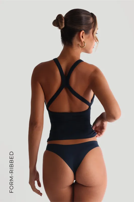Form-Ribbed Plunge Split-Back Tank Top - Navy sold by My outfit online