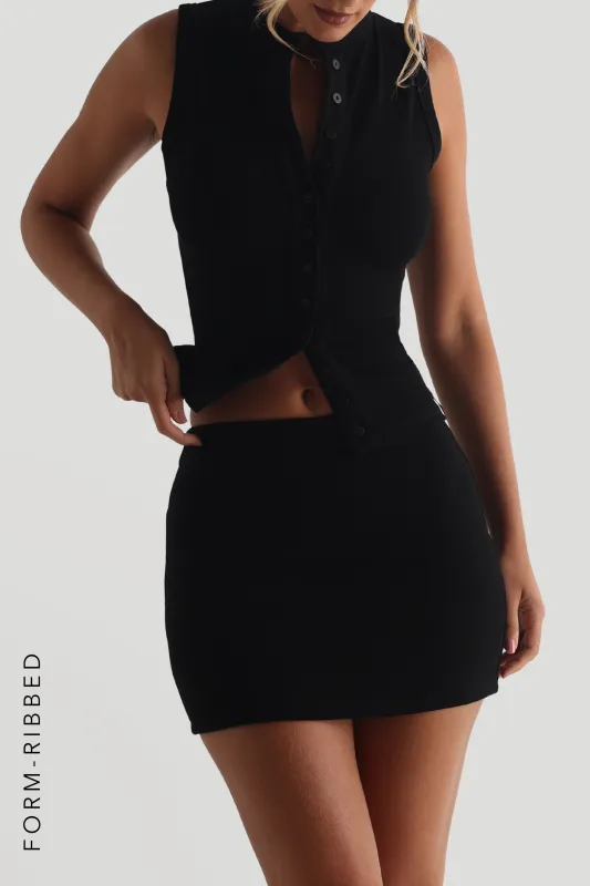 Form-Ribbed A-Line Mini Skirt - Black sold by My outfit online