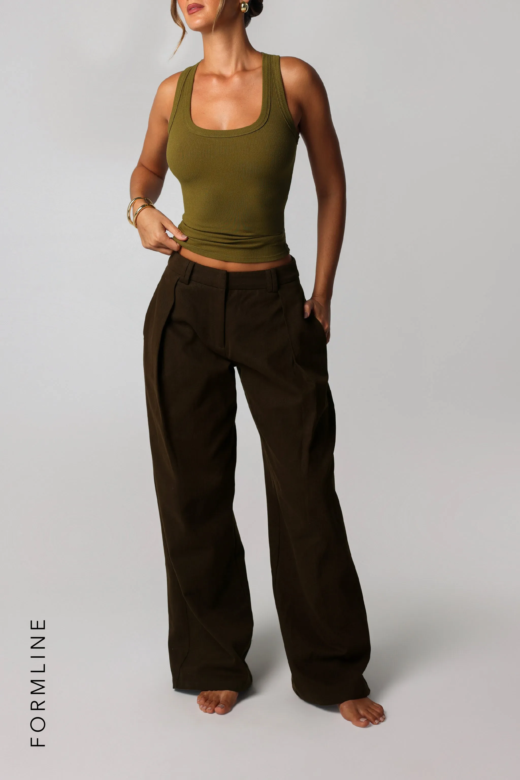 T-Shape Micro-Ribbed Tank Top - Olive sold by My outfit online product image thumbnail 4