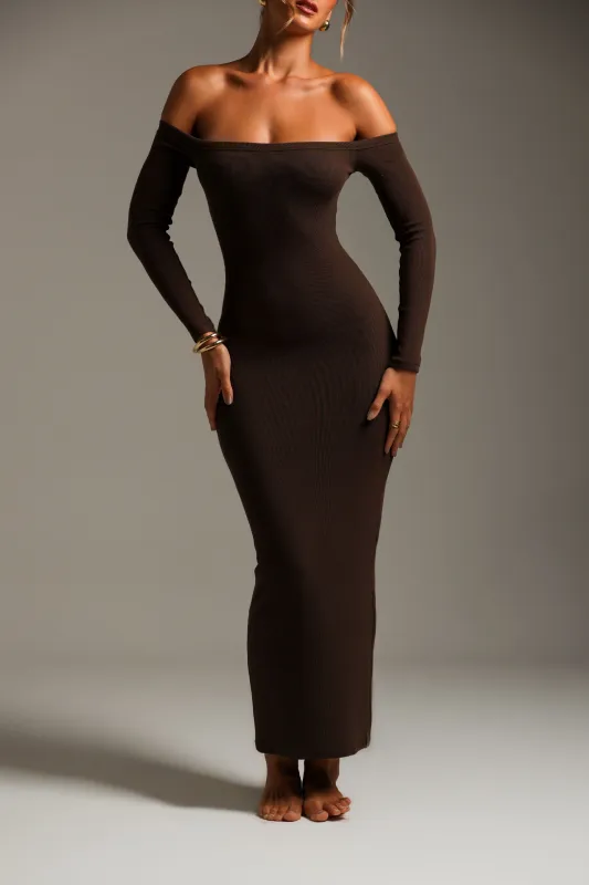 Form Ribbed Off Shoulder Maxi Dress- Brown Sugar sold by My outfit online