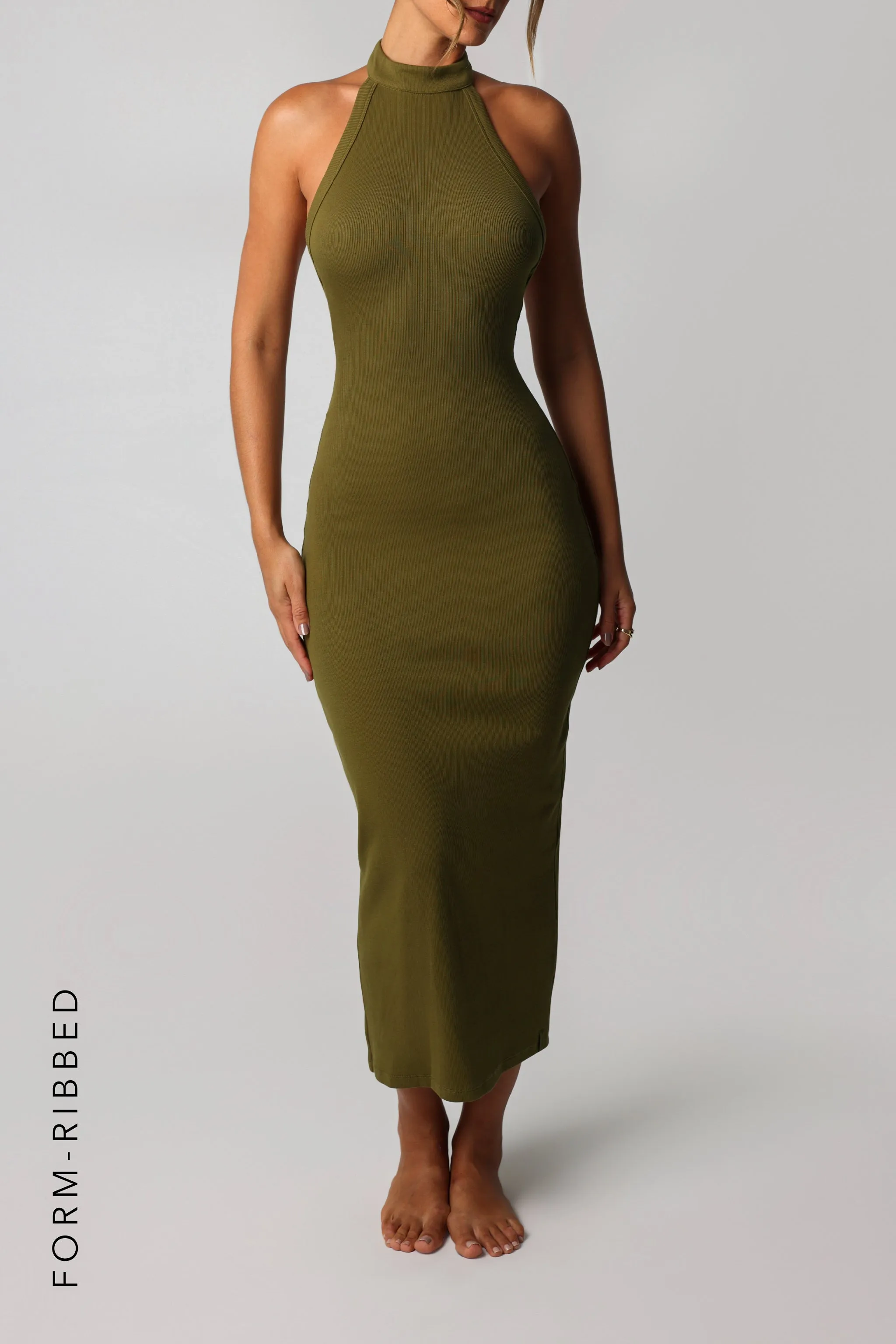 Form-Ribbed High Neck Maxi Dress - Olive sold by My outfit online product image thumbnail 3