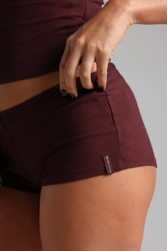 Classic Micro-Ribbed Mini Shorts - Black Cherry sold by My outfit online