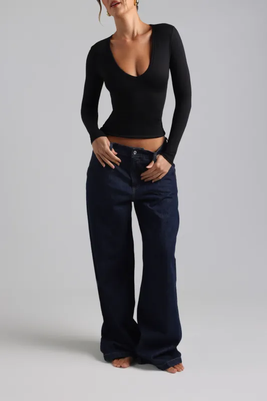 Plunge V-Neck Long Sleeve Top - Black sold by My outfit online