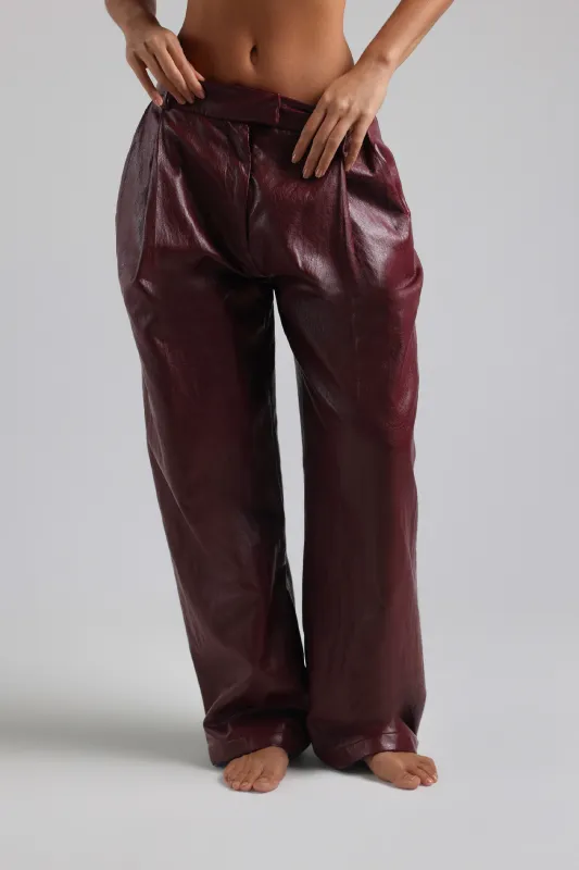The Ivy-Wide Leg Leather Trousers - Black Cherry sold by My outfit online