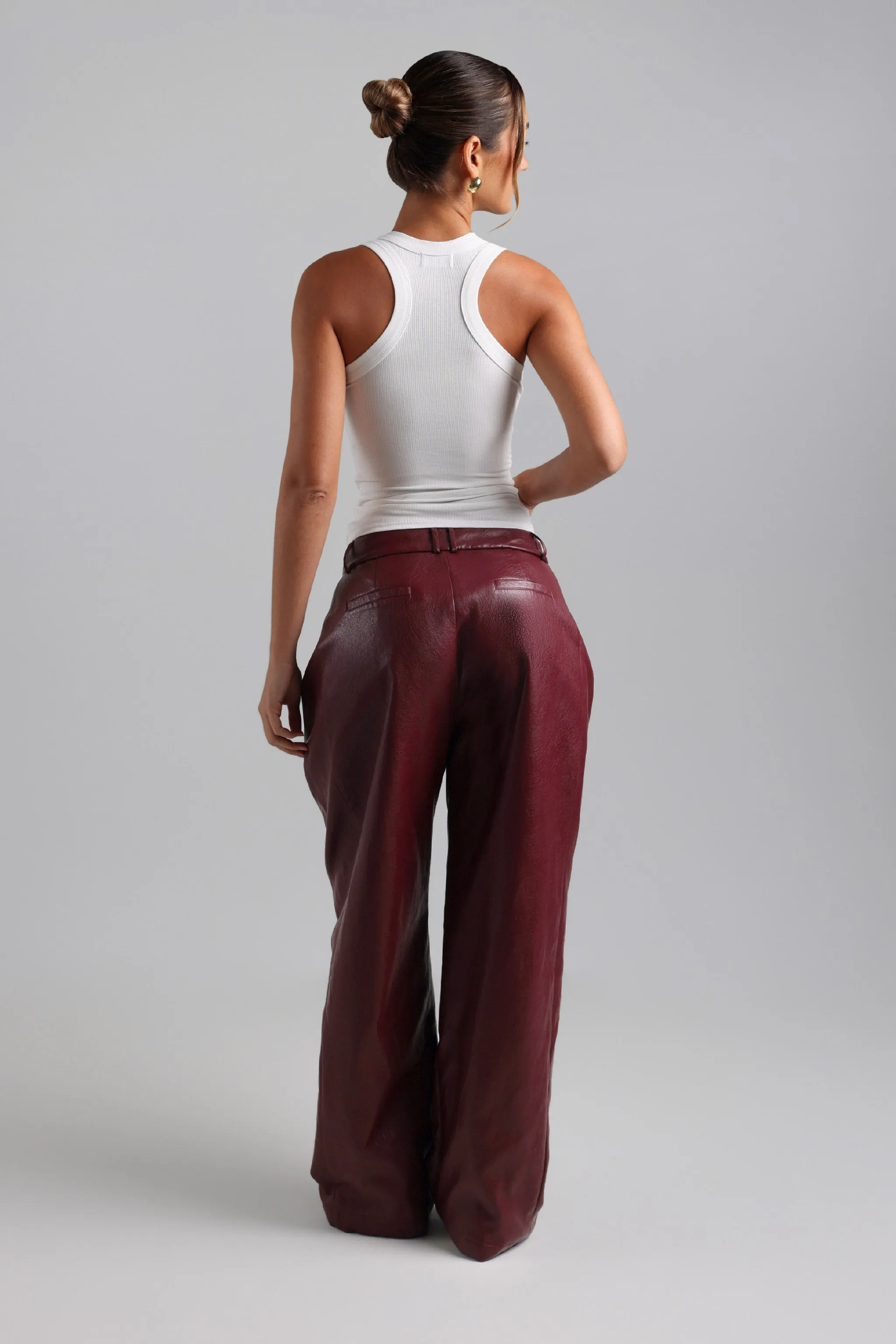 The Ivy-Wide Leg Leather Trousers - Black Cherry sold by My outfit online product image thumbnail 4