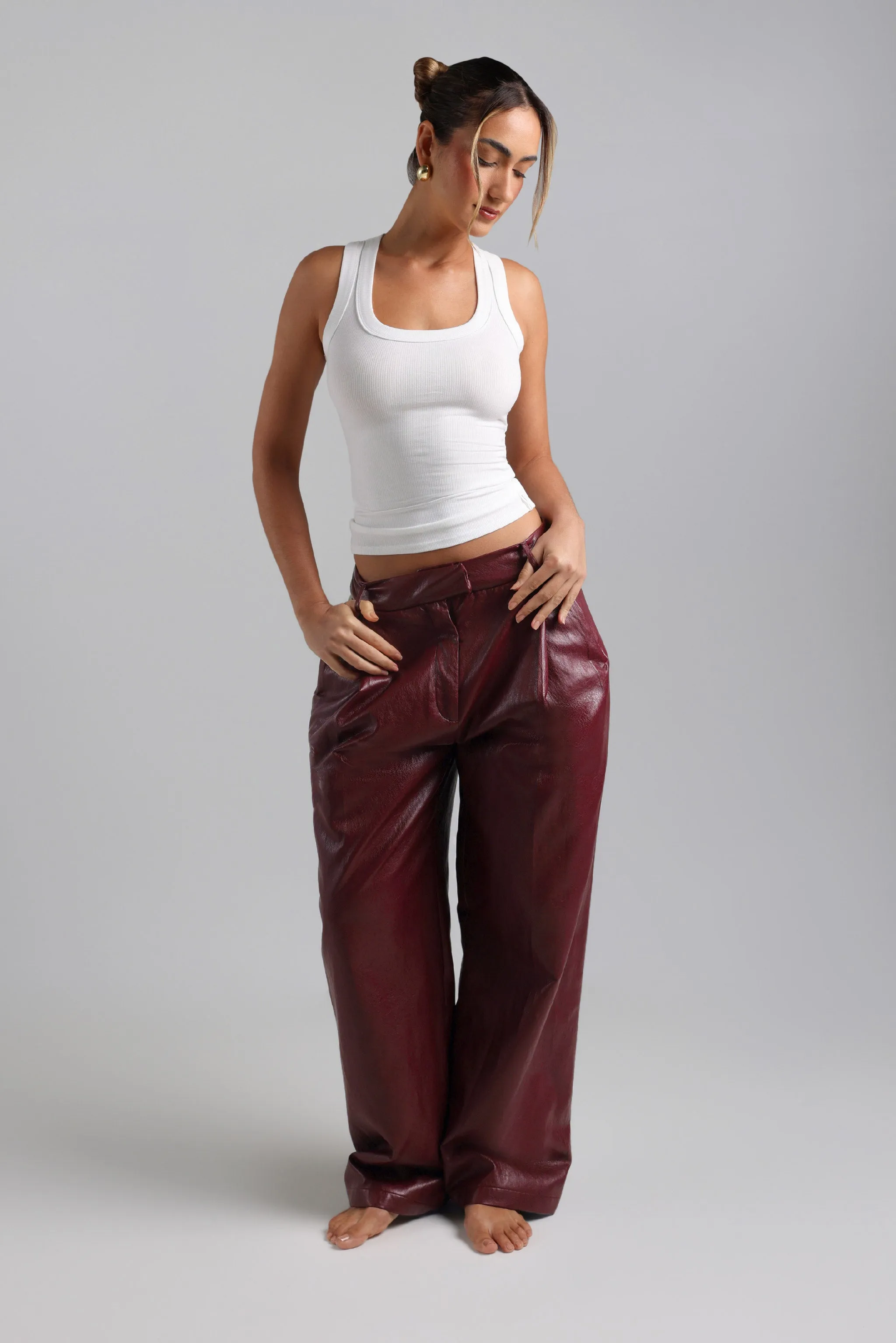 The Ivy-Wide Leg Leather Trousers - Black Cherry sold by My outfit online product image thumbnail 2