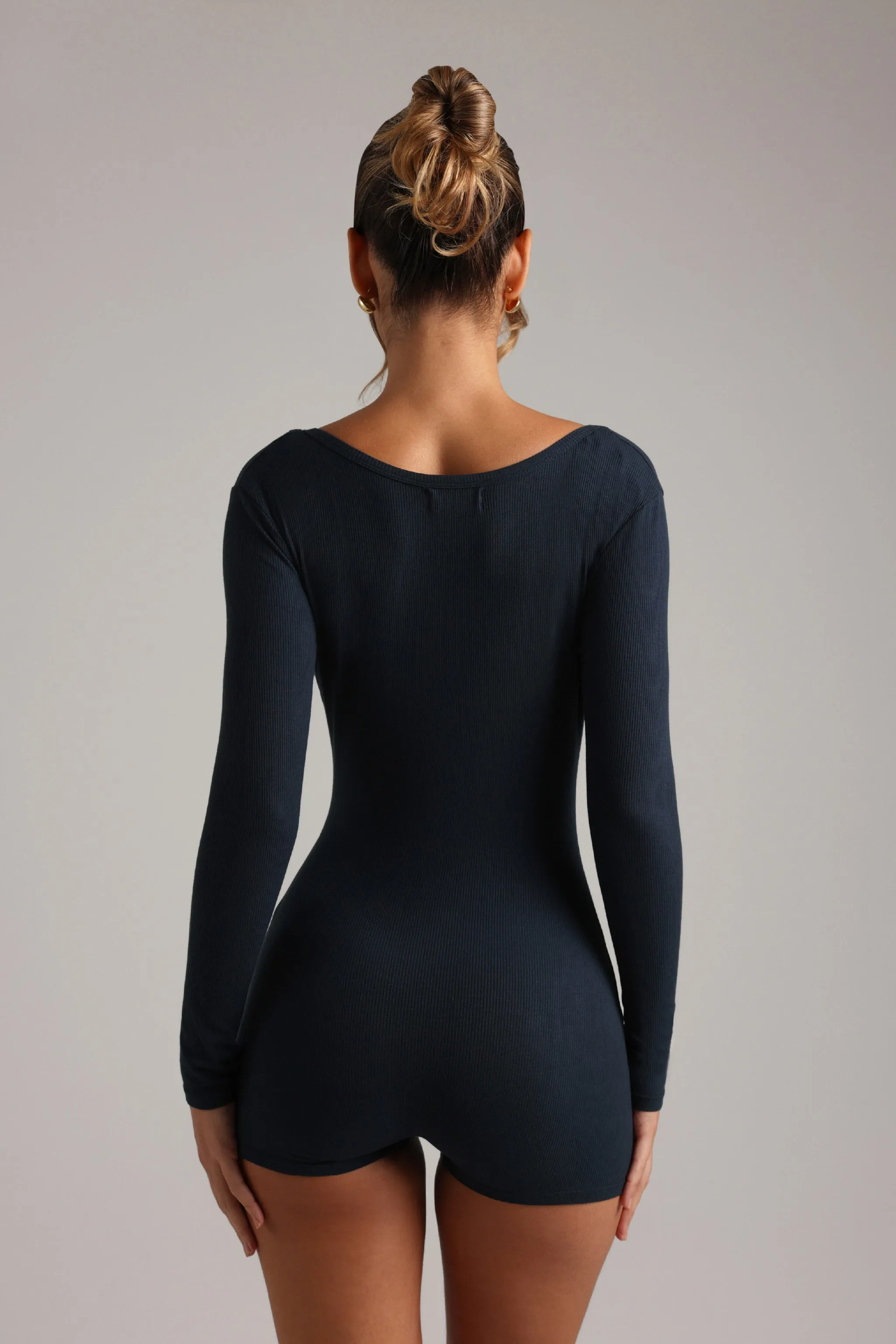 Button Up Micro-Ribbed Romper - Navy sold by My outfit online product image thumbnail 3