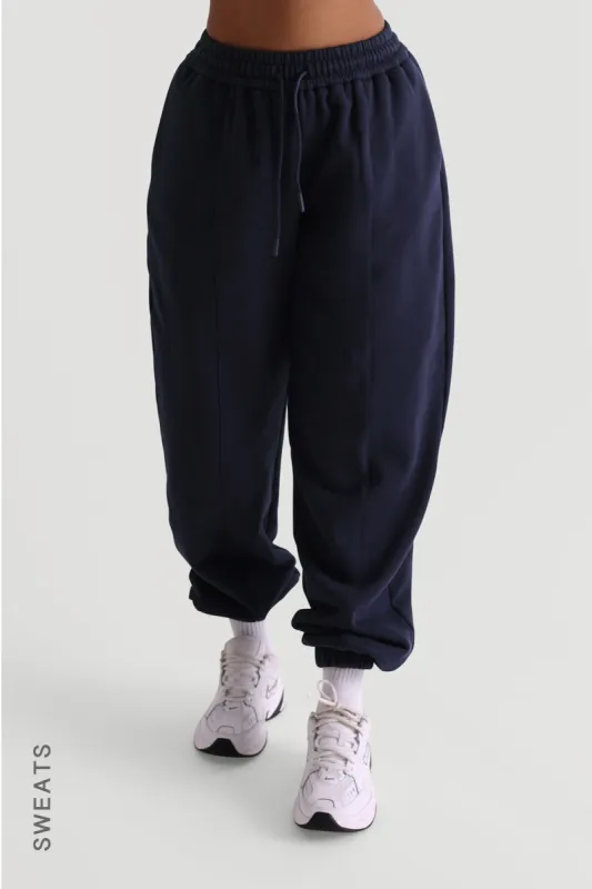 Baggy Fit Structured Sweatpants - Navy sold by My outfit online