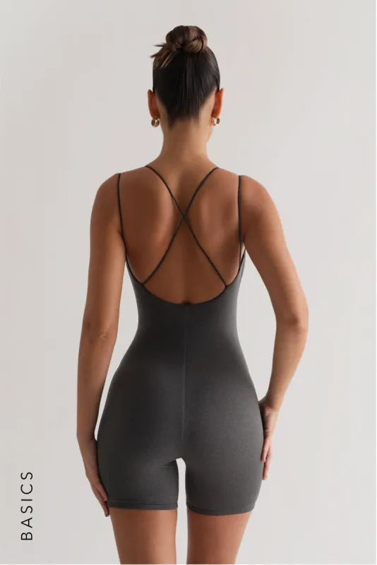 String Crossback Romper - Dark Heather Gray sold by My outfit online