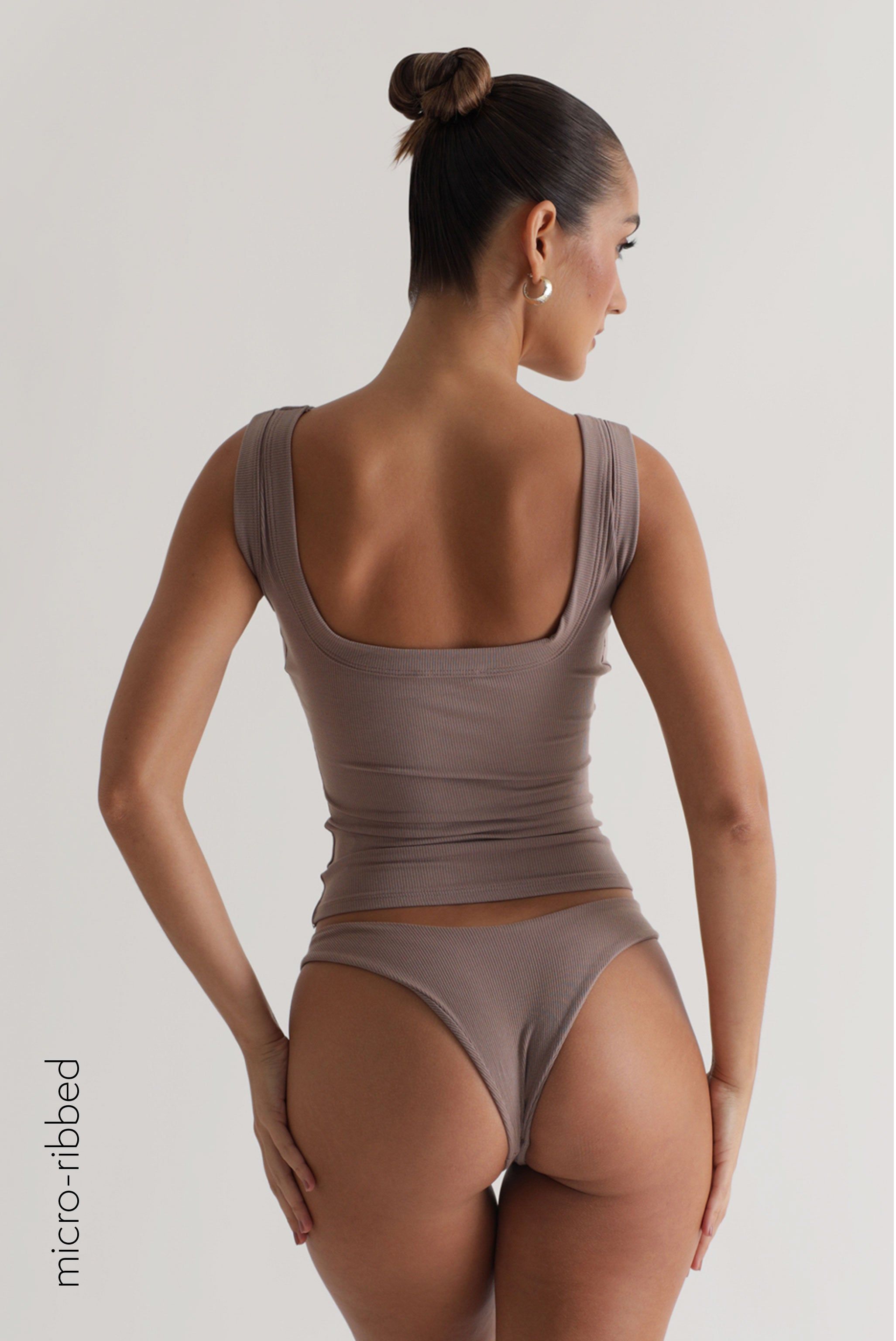 Square Micro-Ribbed Tank Top - Mocha sold by My outfit online product image thumbnail 4