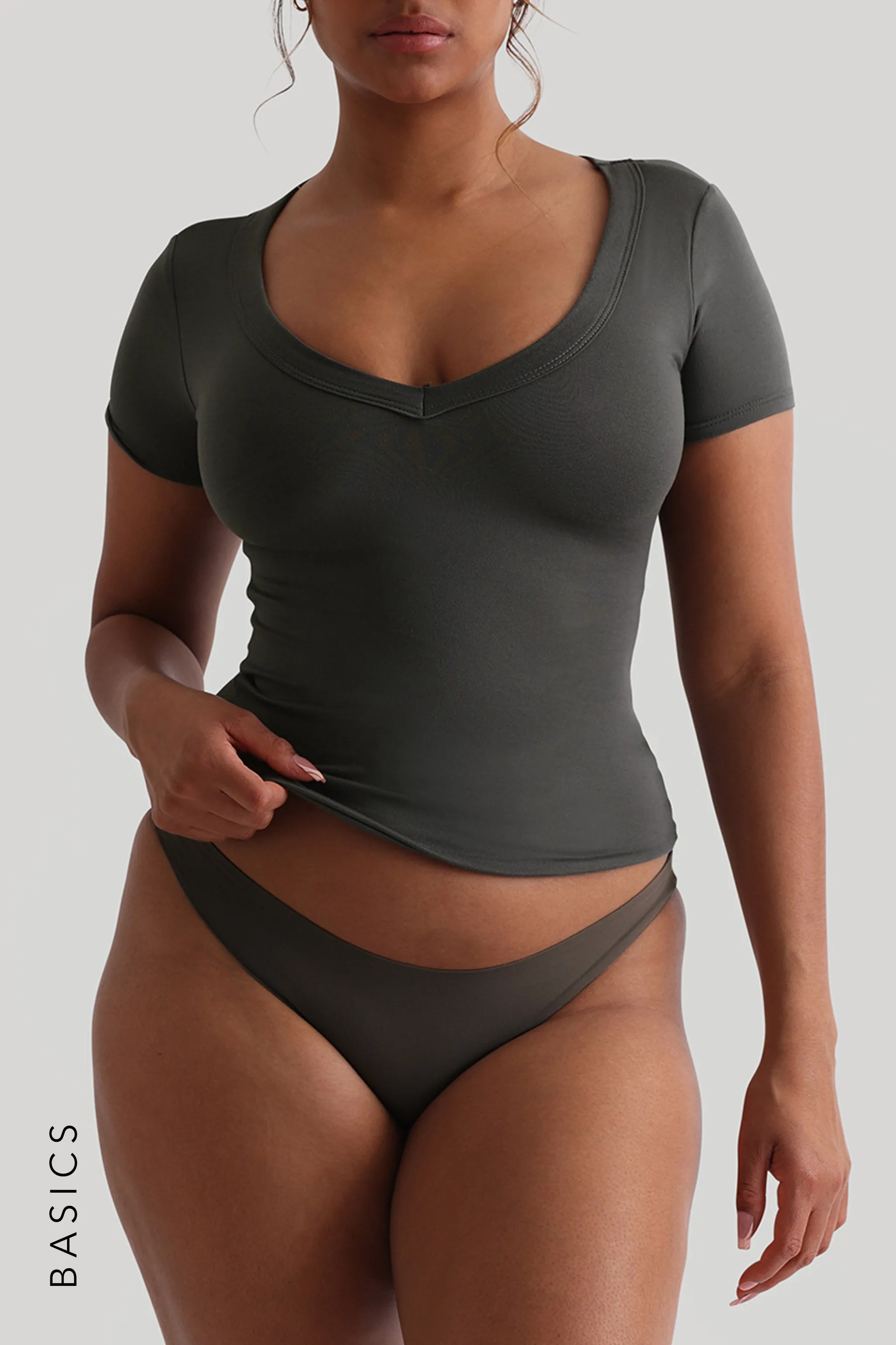 V-Shape Short Sleeve T-Shirt - Midnight Gray sold by My outfit online product image thumbnail 3