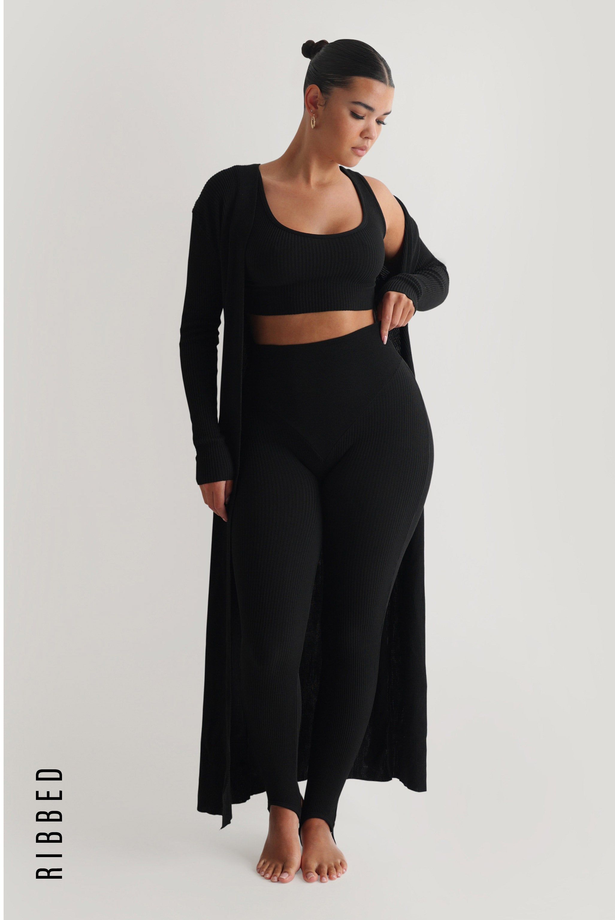 The Lounger Three Piece Ribbed Set - Black sold by My outfit online