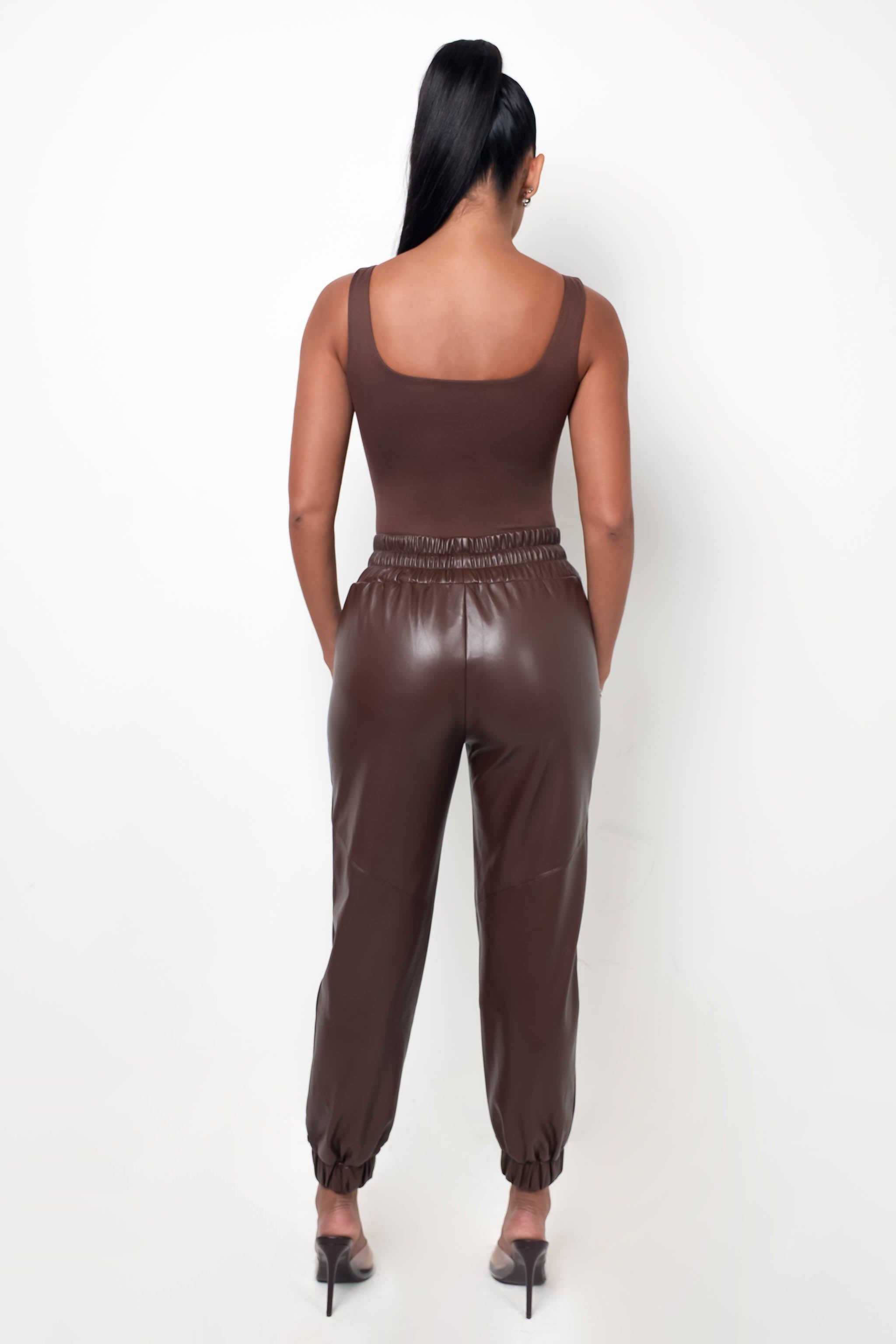 Vegan Leather Joggers - Dark Brown sold by My outfit online product image thumbnail 3