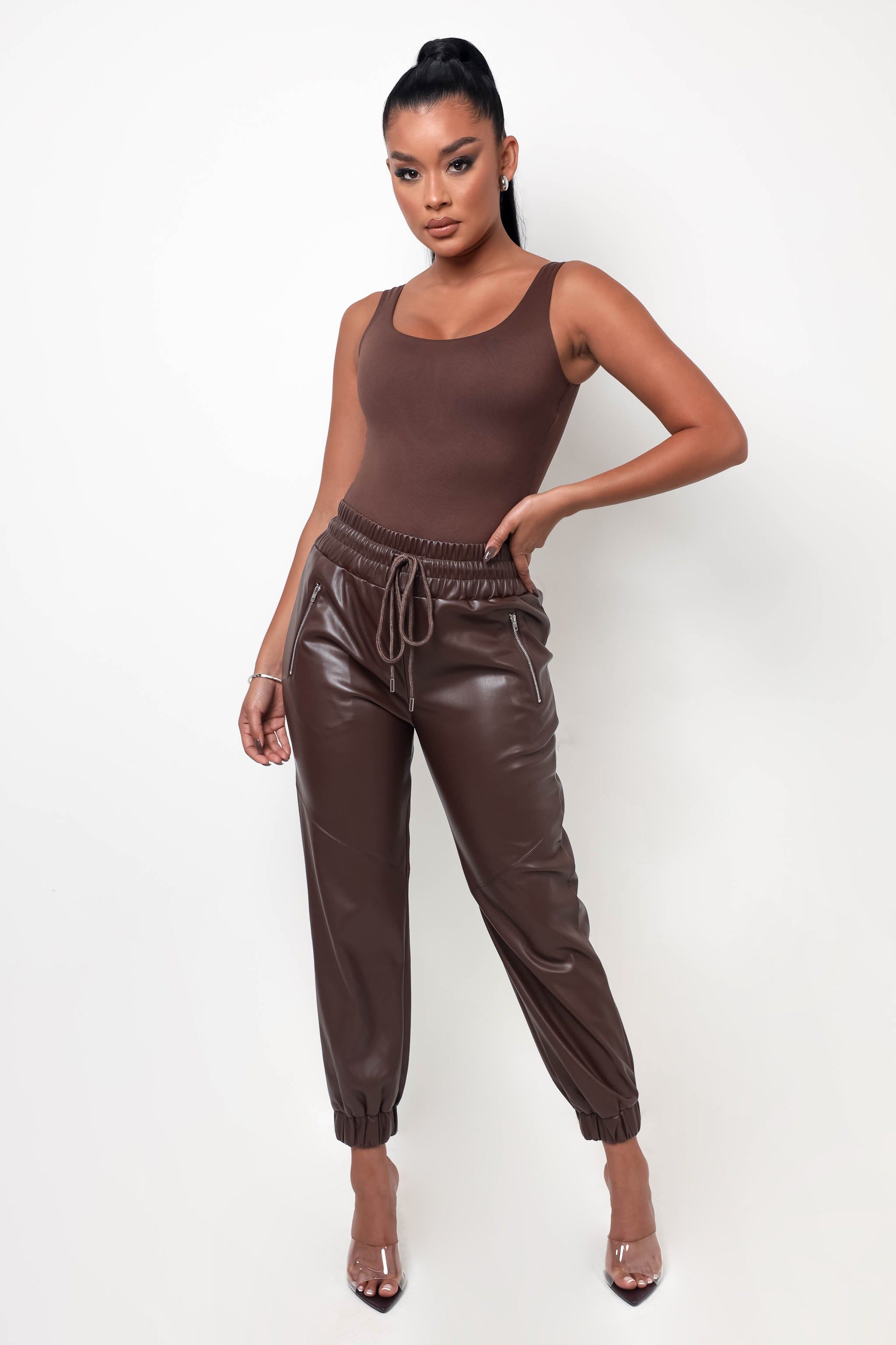 Vegan Leather Joggers - Dark Brown sold by My outfit online