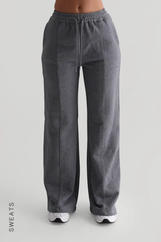 Structured Wide Leg Sweatpants  - Dark Stone Gray sold by My outfit online
