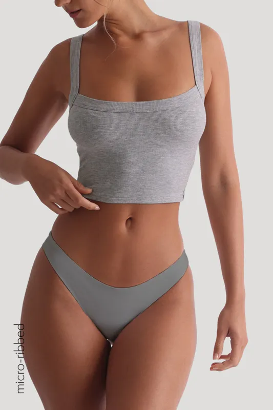 Staple Micro-Ribbed Crop Top - Heather Gray sold by My outfit online