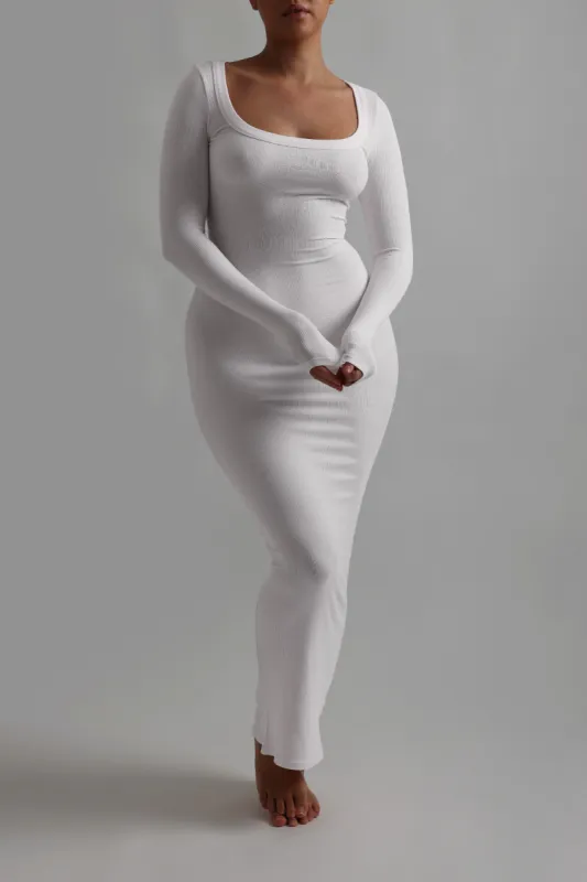 Scooped Micro-Ribbed Maxi Dress - White sold by My outfit online