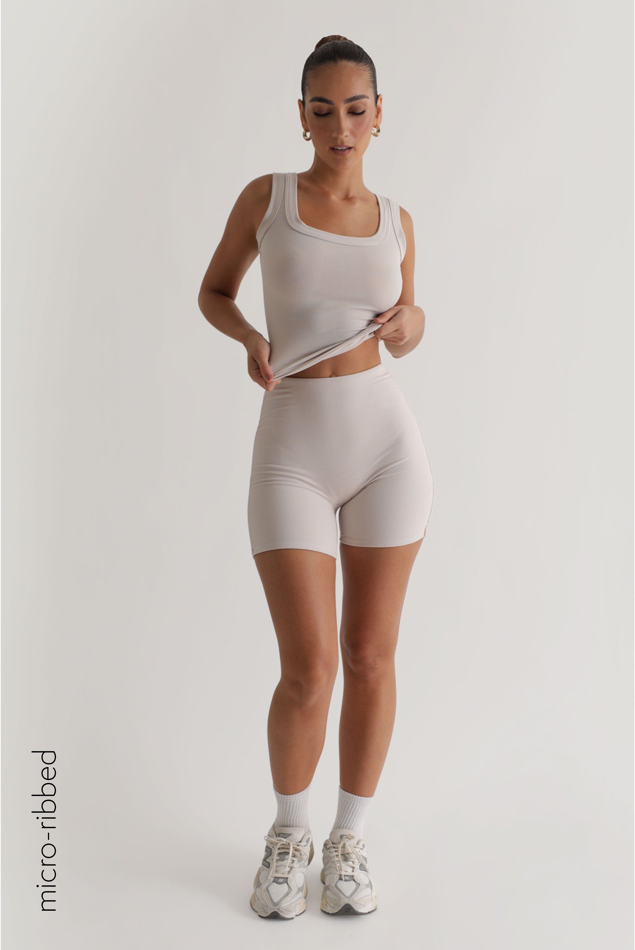 High Waisted Micro-Ribbed Shorts - Beige sold by My outfit online product image thumbnail 4
