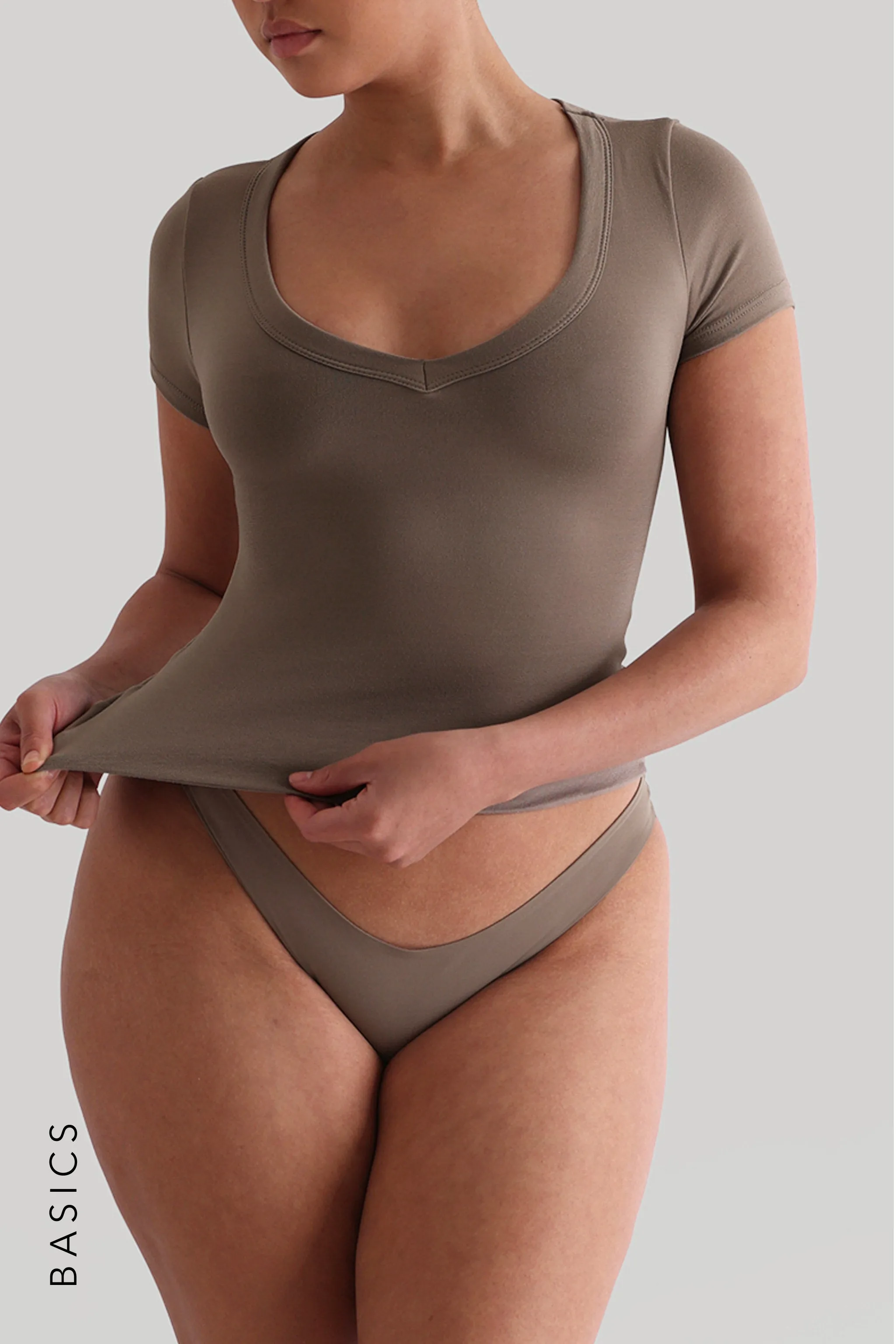 V-Shape Short Sleeve T-Shirt - Truffle sold by My outfit online product image thumbnail 3