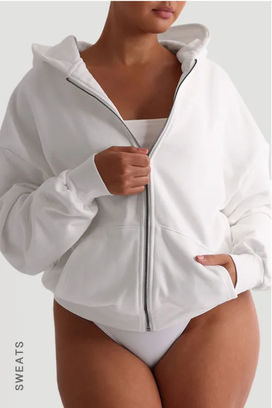 Boyfriend Zip-Up Hoodie - White sold by My outfit online