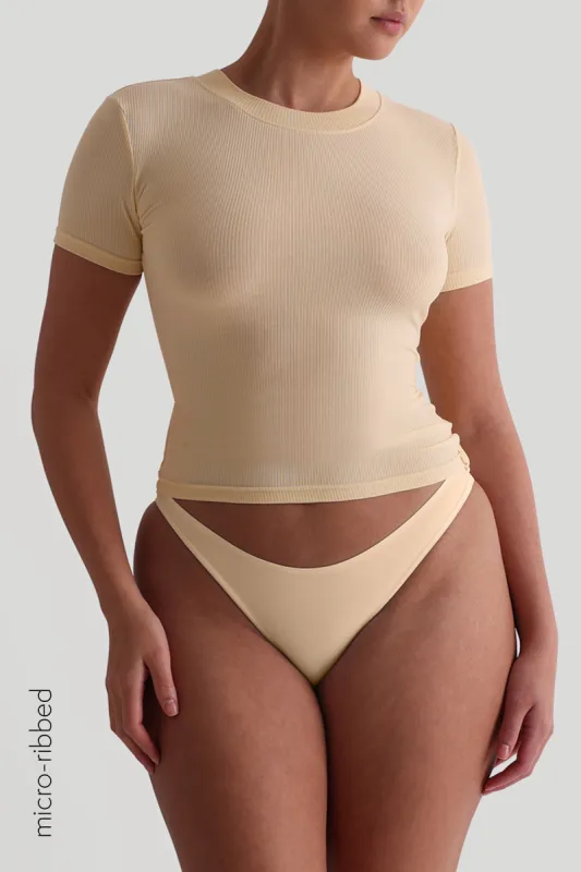 Crew Micro-Ribbed Short Sleeve Top - Soft Yellow sold by My outfit online