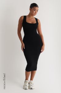 Form Micro-Ribbed Midi Dress - Black sold by My outfit online