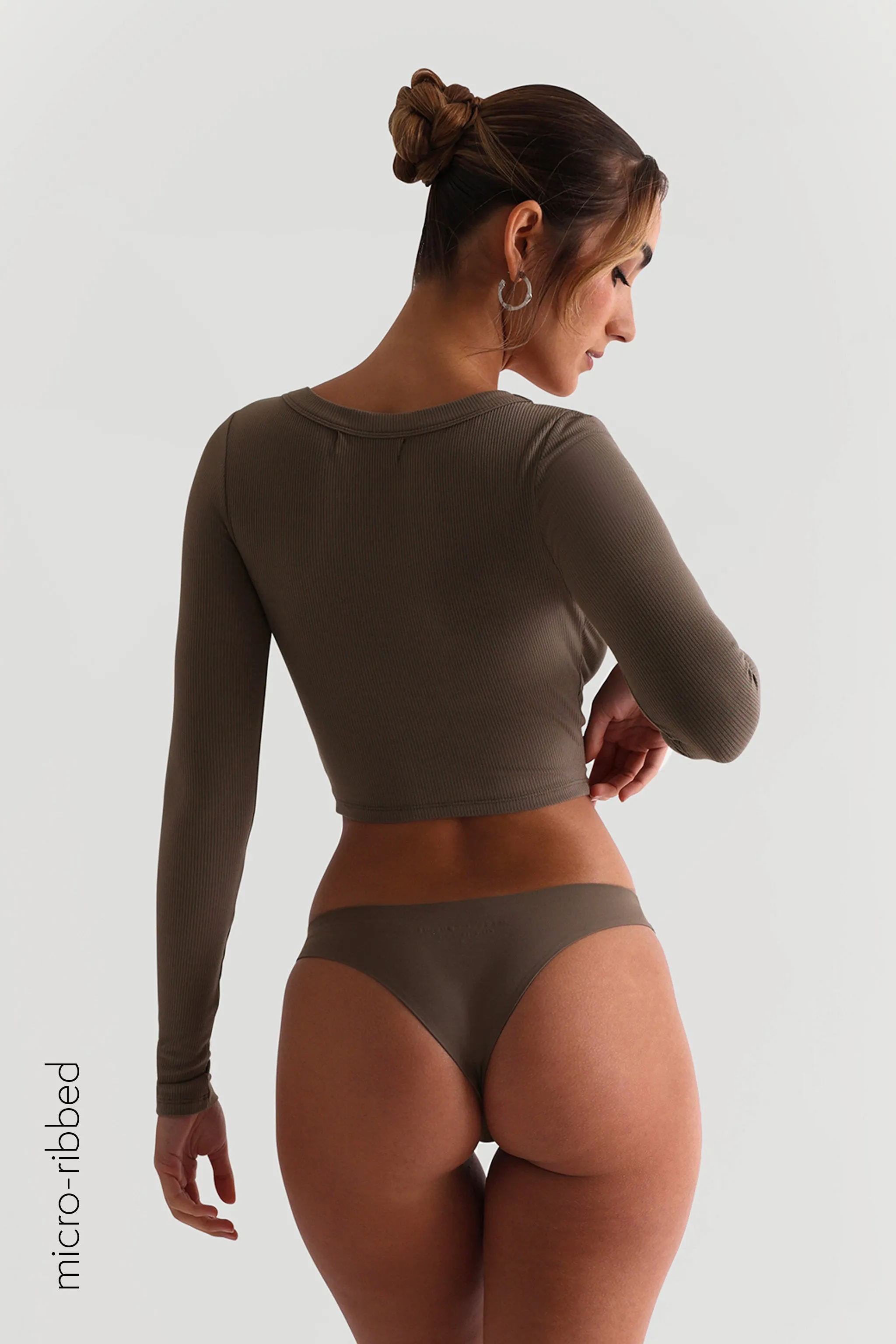 Scooped Micro-Ribbed Mid-Length Crop Top - Deep Mocha sold by My outfit online product image thumbnail 2