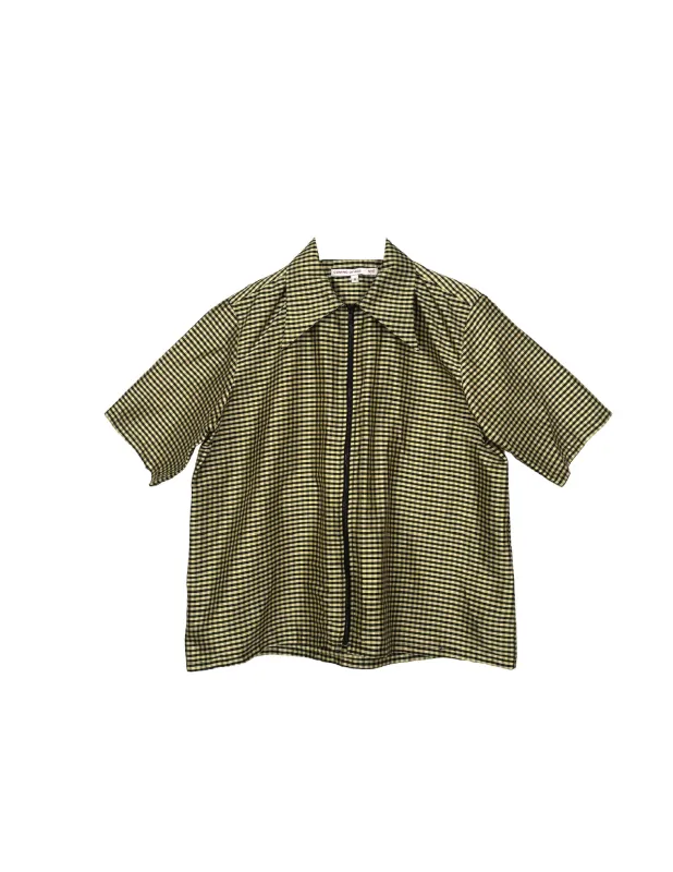 SS ZIP DOWN SHIRT IN GINGHAM BLACK TAN made by Coming of Age