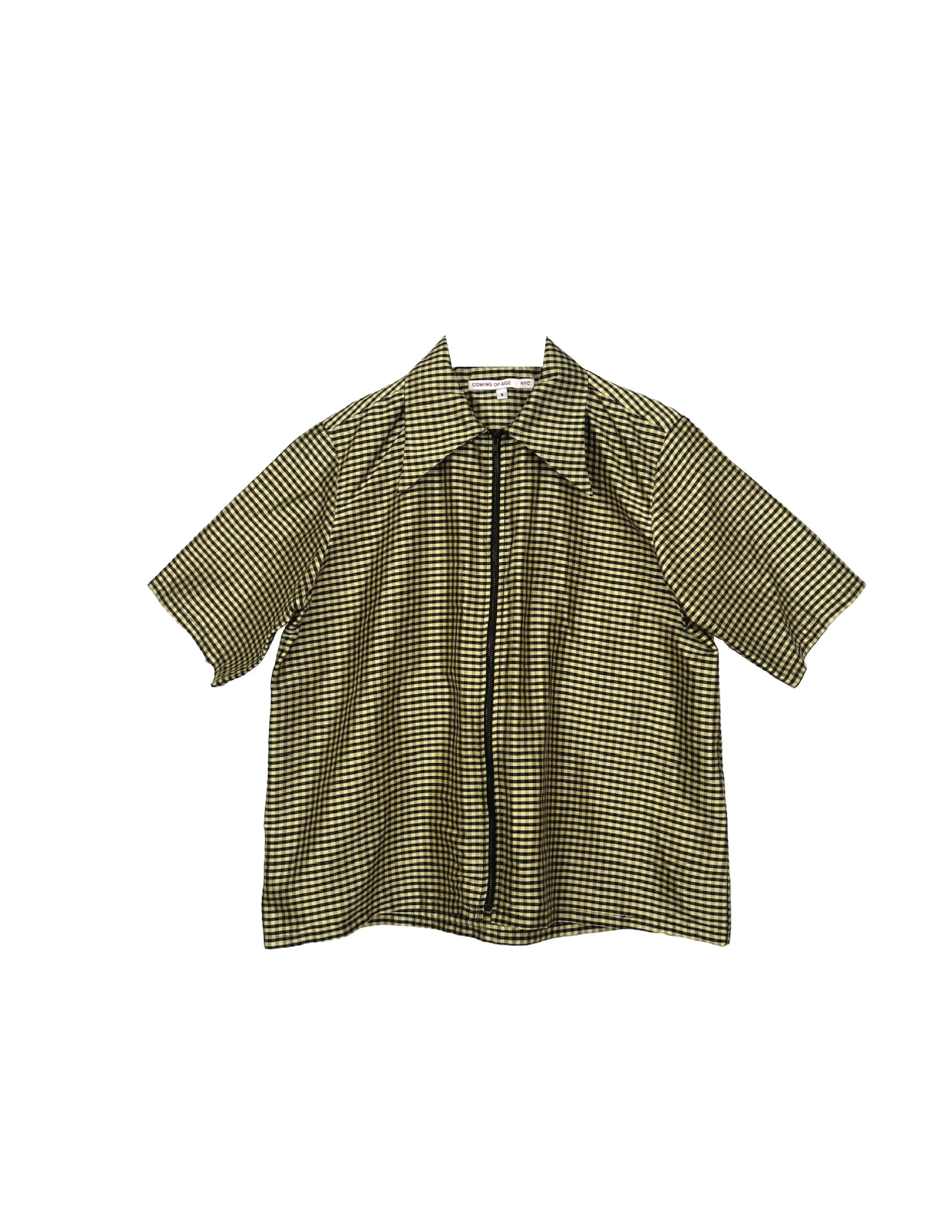 SS ZIP DOWN SHIRT IN GINGHAM BLACK TAN sold by Coming of Age