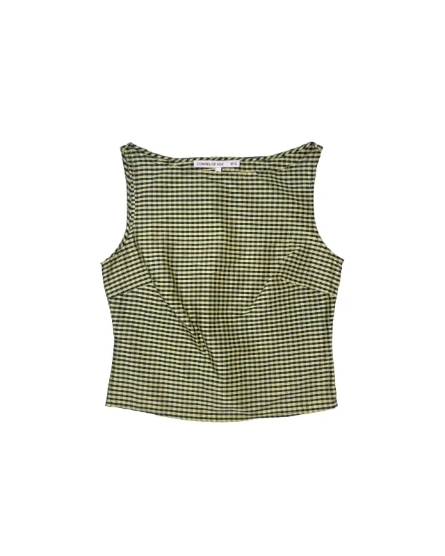 BOATNECK TOP IN GINGHAM BLACK TAN made by Coming of Age