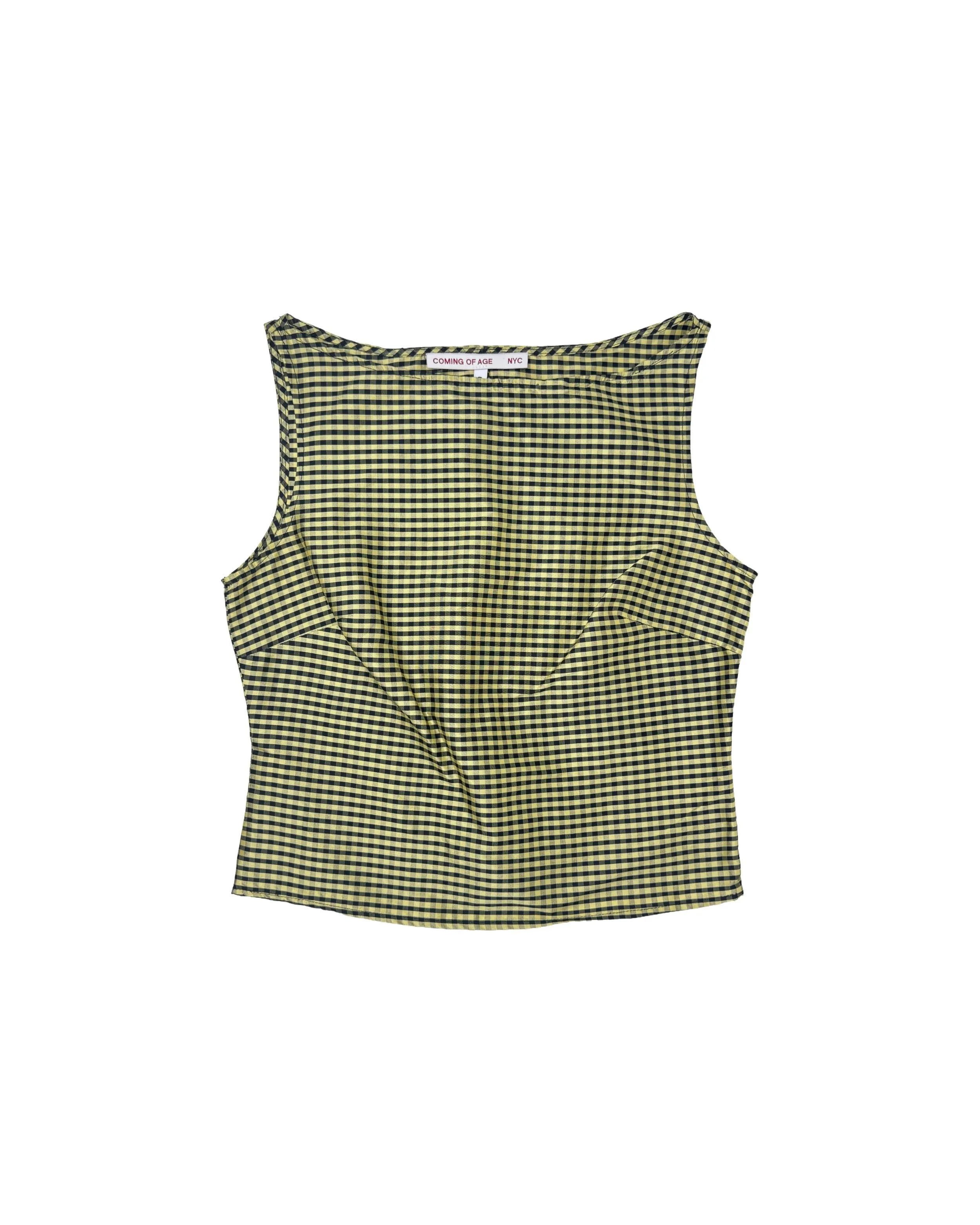 BOATNECK TOP IN GINGHAM BLACK TAN sold by Coming of Age