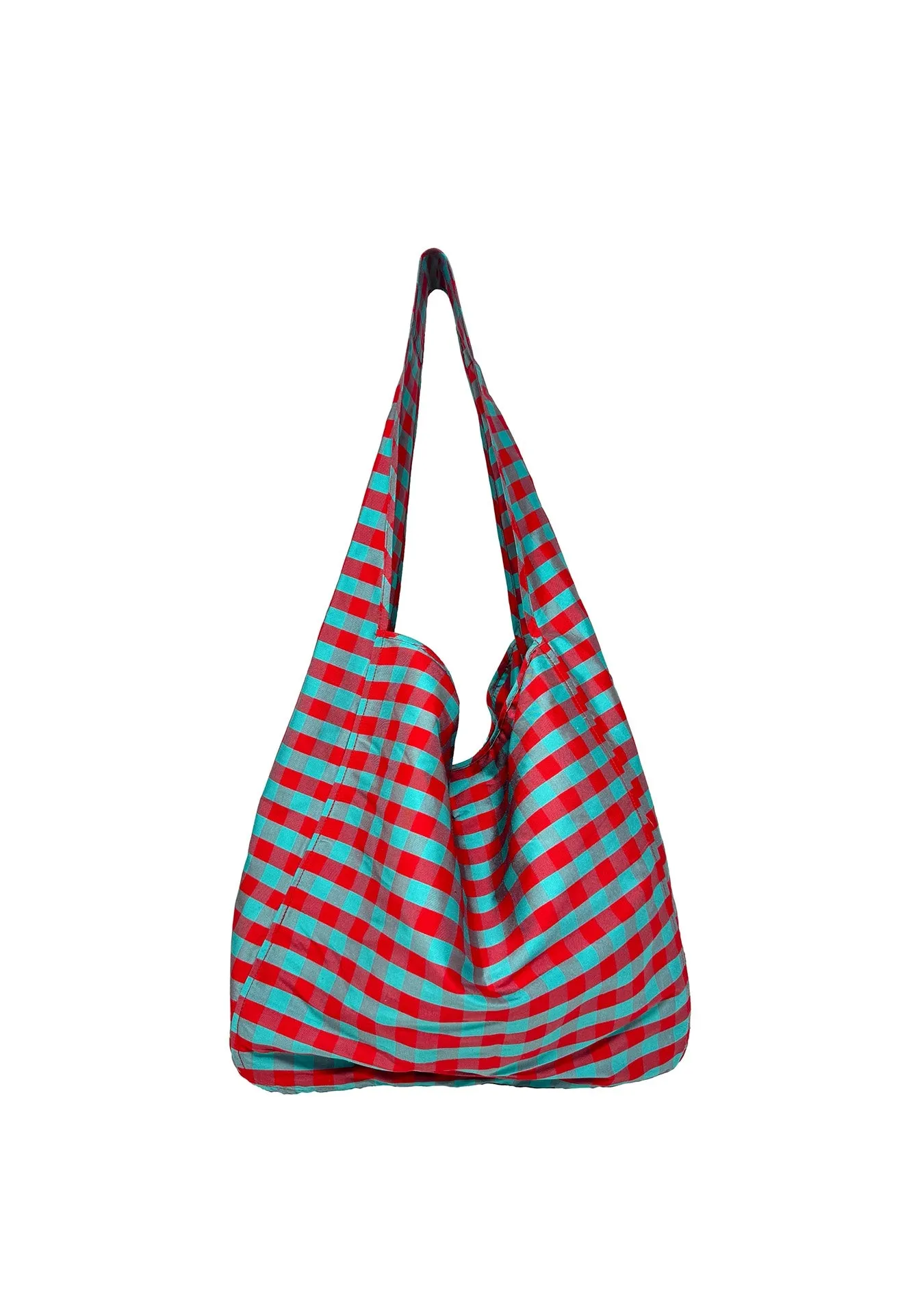 COMPACT TOTE IN GINGHAM RED TURQUOISE sold by Coming of Age