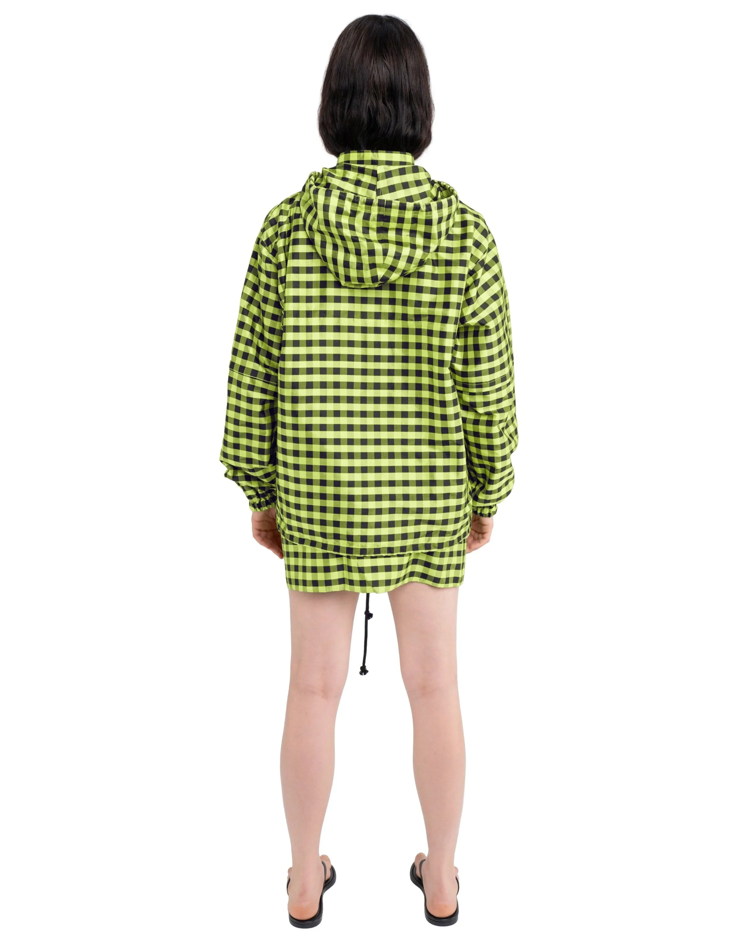 WINDBREAKER W/ HOOD IN GINGHAM LIME BLACK sold by Coming of Age product image thumbnail 3
