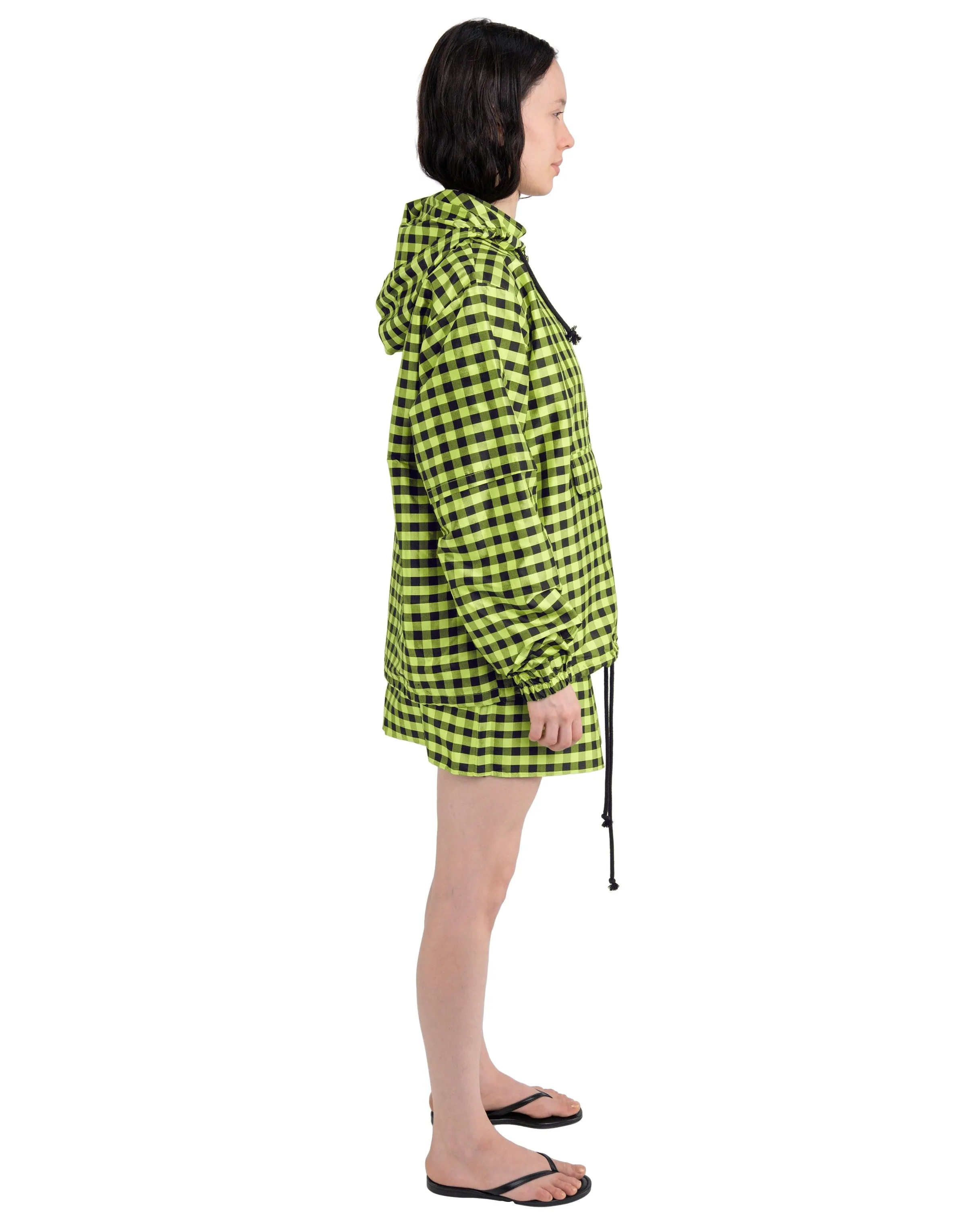 WINDBREAKER W/ HOOD IN GINGHAM LIME BLACK sold by Coming of Age product image thumbnail 2
