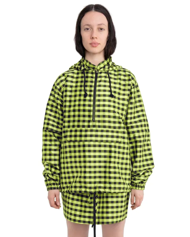 WINDBREAKER W/ HOOD IN GINGHAM LIME BLACK made by Coming of Age