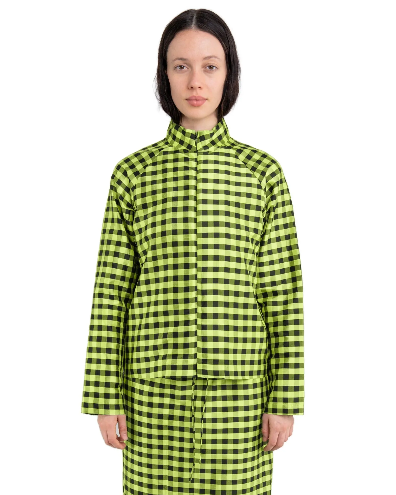 LIGHTWEIGHT BOMBER IN GINGHAM LIME BLACK sold by Coming of Age
