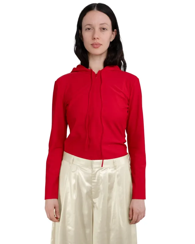 FITTED HOODIE IN RED RED SPANDEX made by Coming of Age