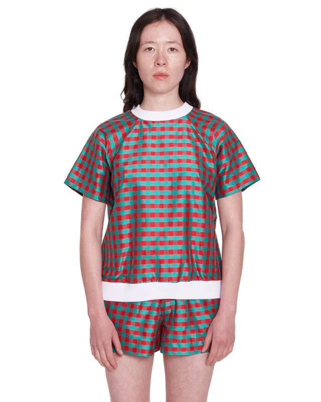 GINGHAM RED TURQUOISE SS PULL OVER made by Coming of Age