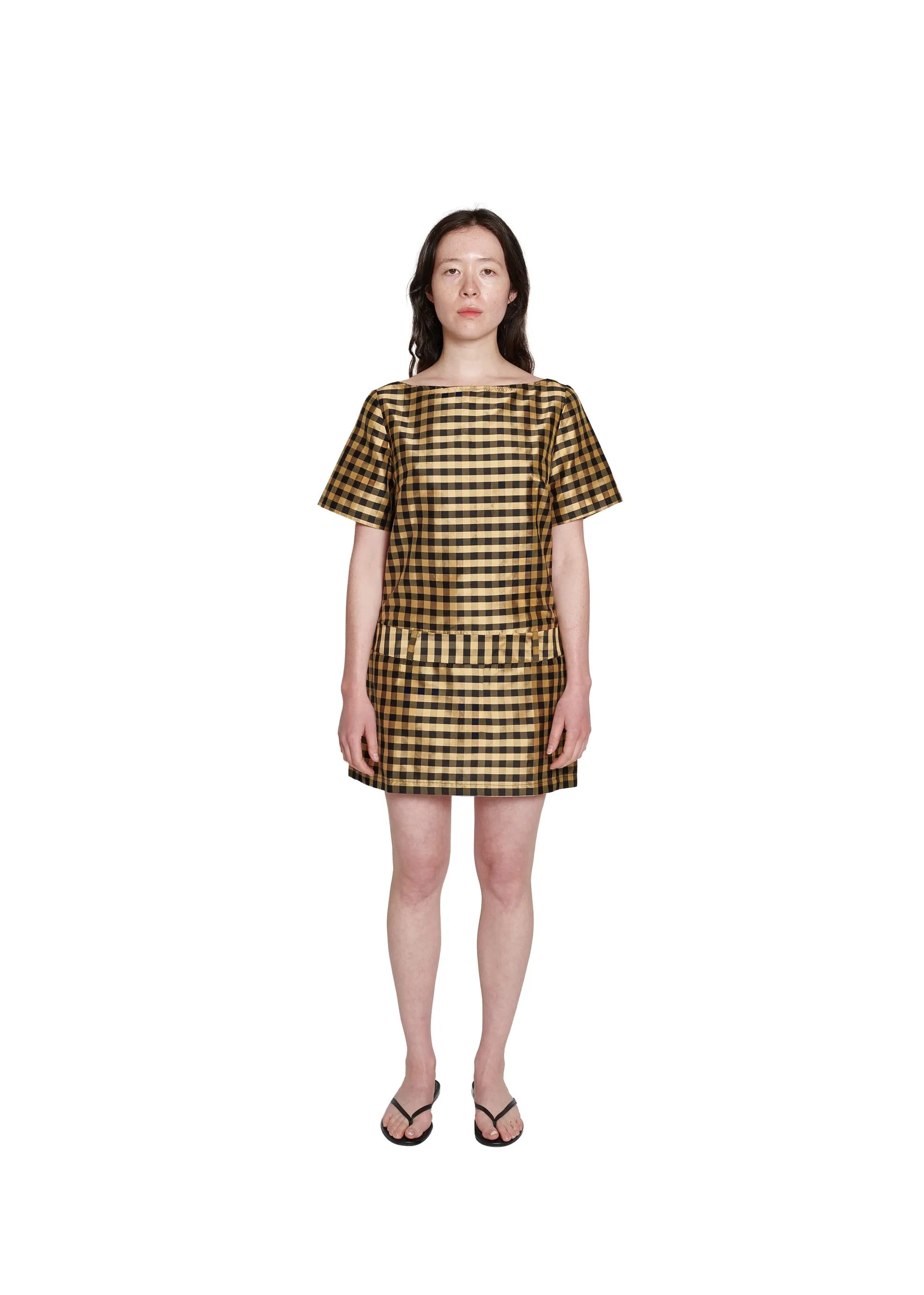 SHORT LOOP DRESS IN GINGHAM BLACK GOLD sold by Coming of Age product image thumbnail 3