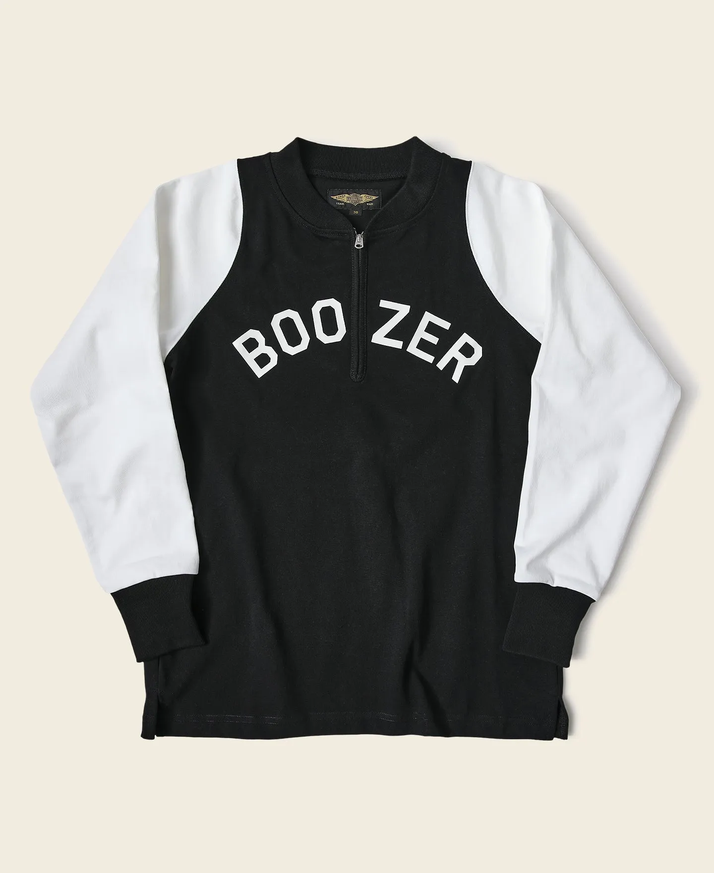 Quarter-Zip Rider Printed Long Sleeve T-Shirt - White sold by Bronson Mfg.