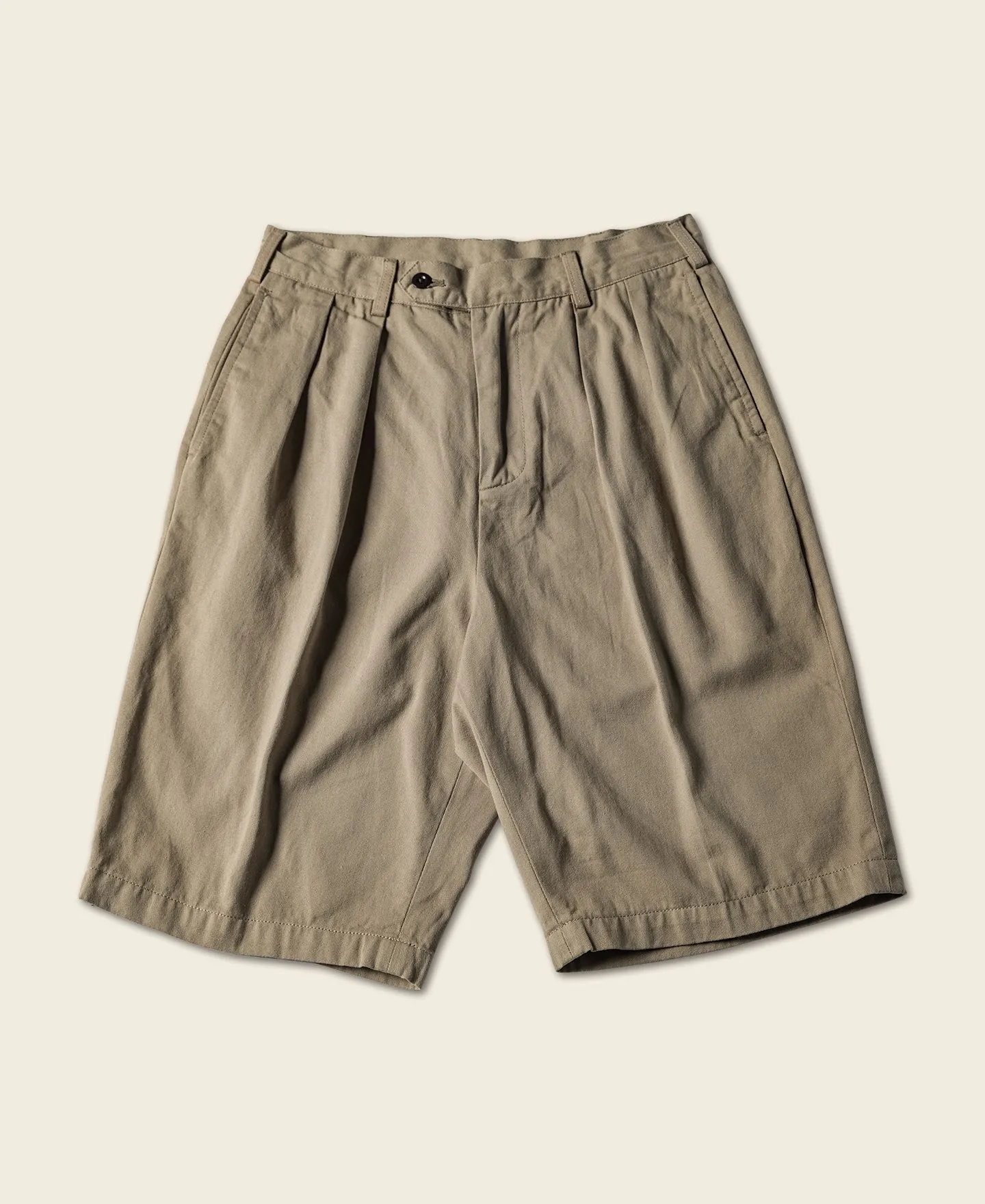 Classic Straight Leg Double Pleated Shorts - Khaki sold by Bronson Mfg.