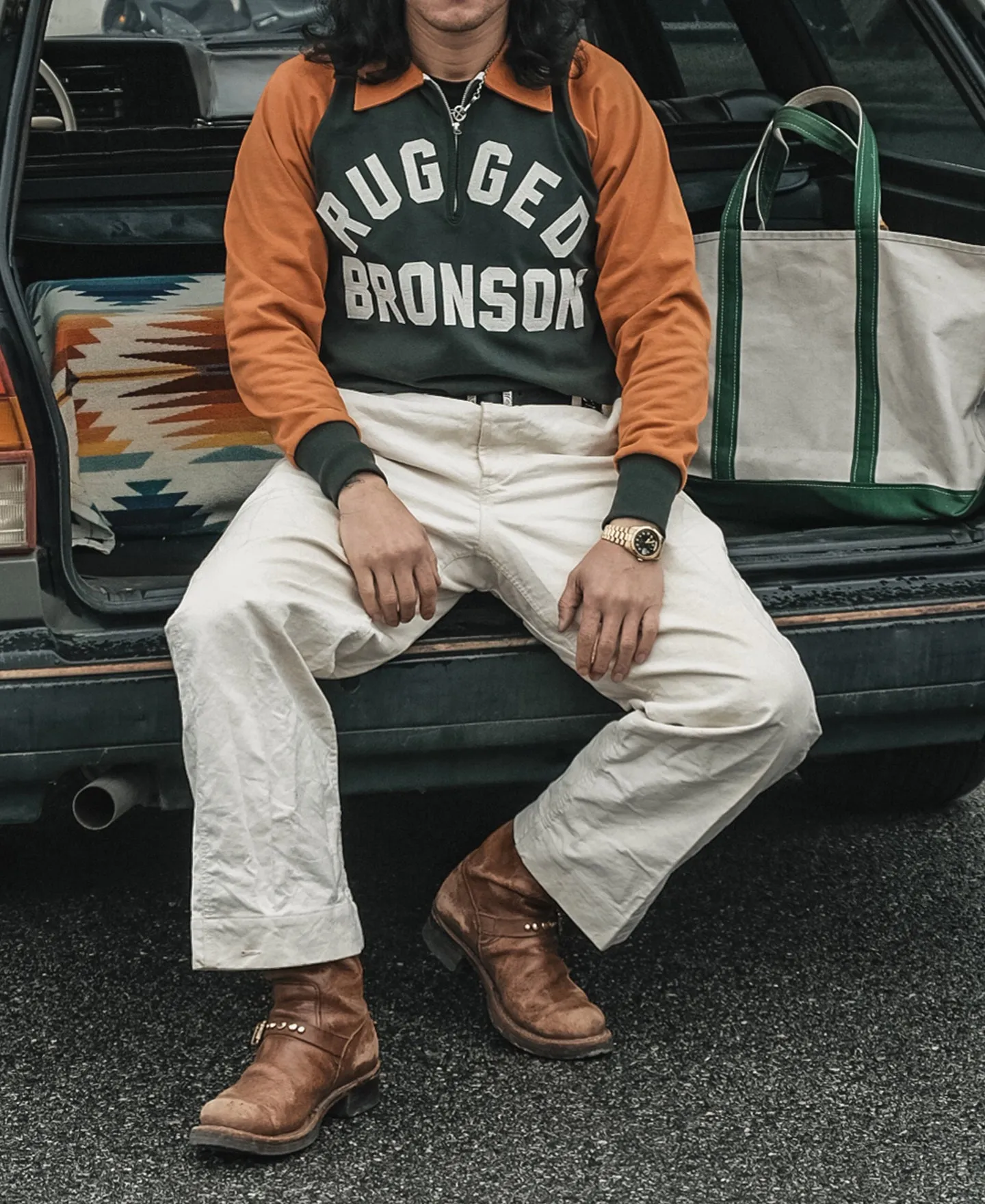 Heavyweight Two-Tone Racing Jersey T-Shirt - Orange/Green sold by Bronson Mfg. product image thumbnail 3