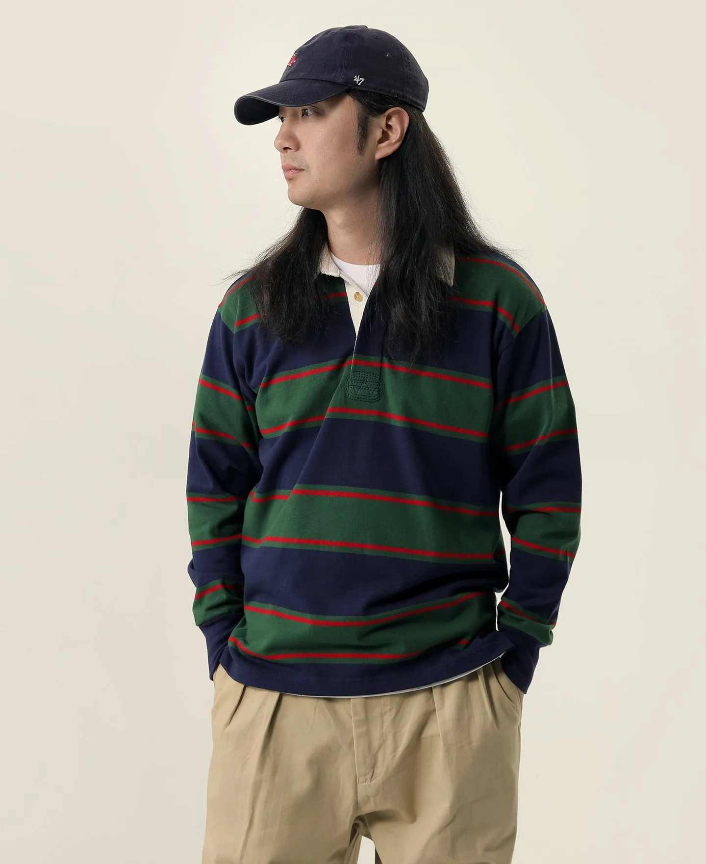 Classic Fit Striped Jersey Rugby Shirt - Green/Navy/Red sold by Bronson Mfg. product image thumbnail 3