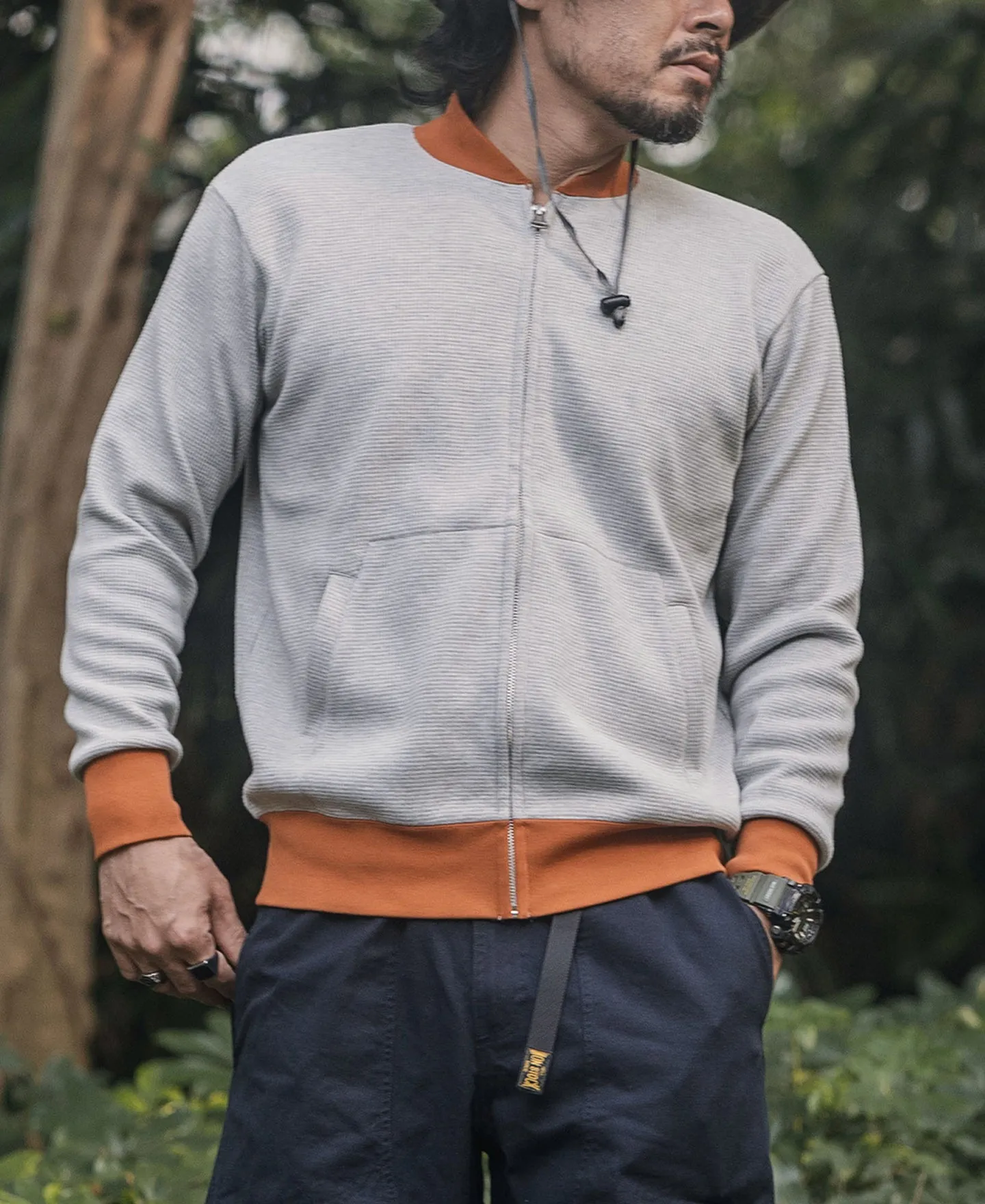 Waffle Cotton Full-Zip Track Jacket - Gray sold by Bronson Mfg. product image thumbnail 3