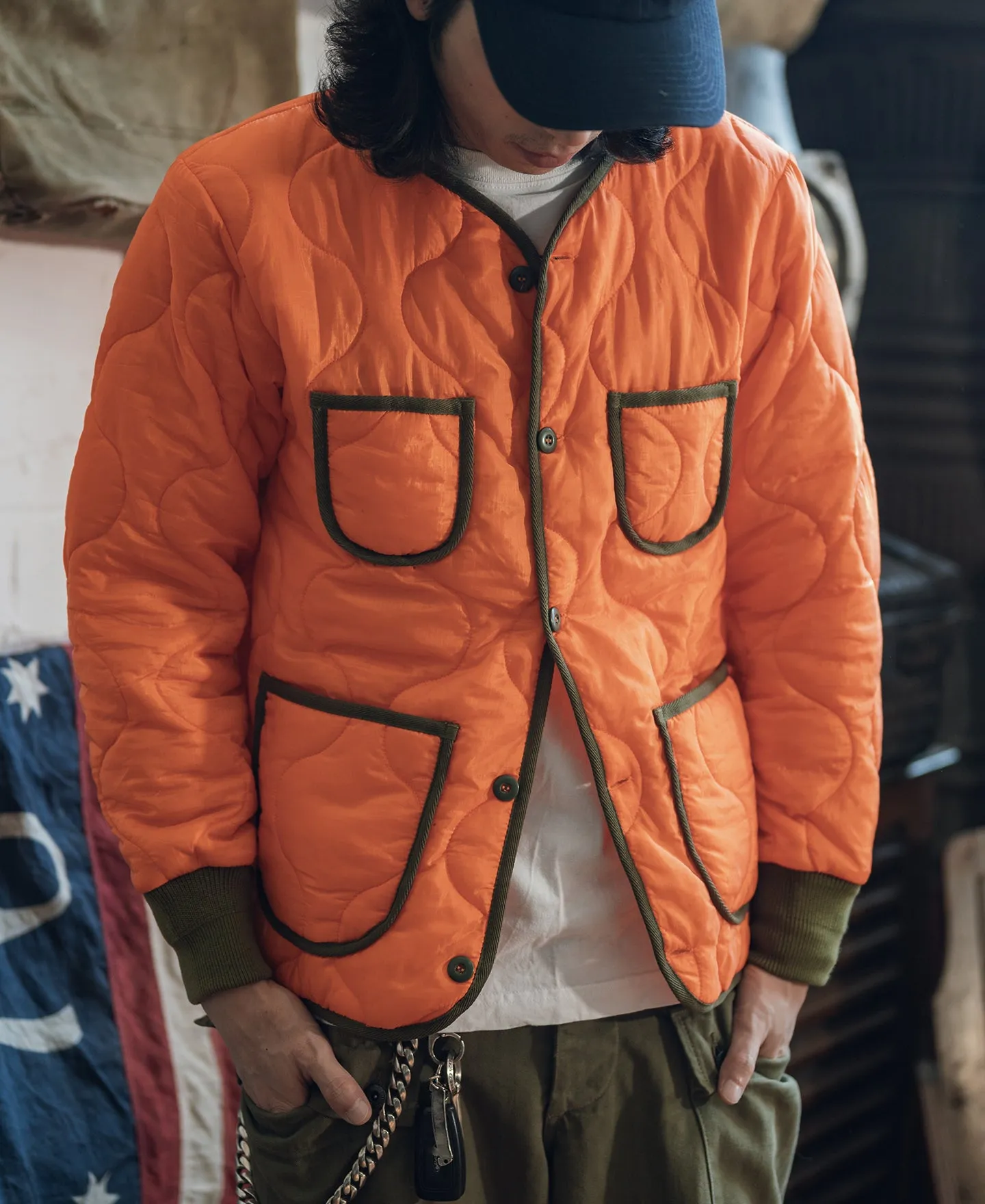 Military Style Quilted Padded Ripstop Nylon Jacket - Orange sold by Bronson Mfg. product image thumbnail 3