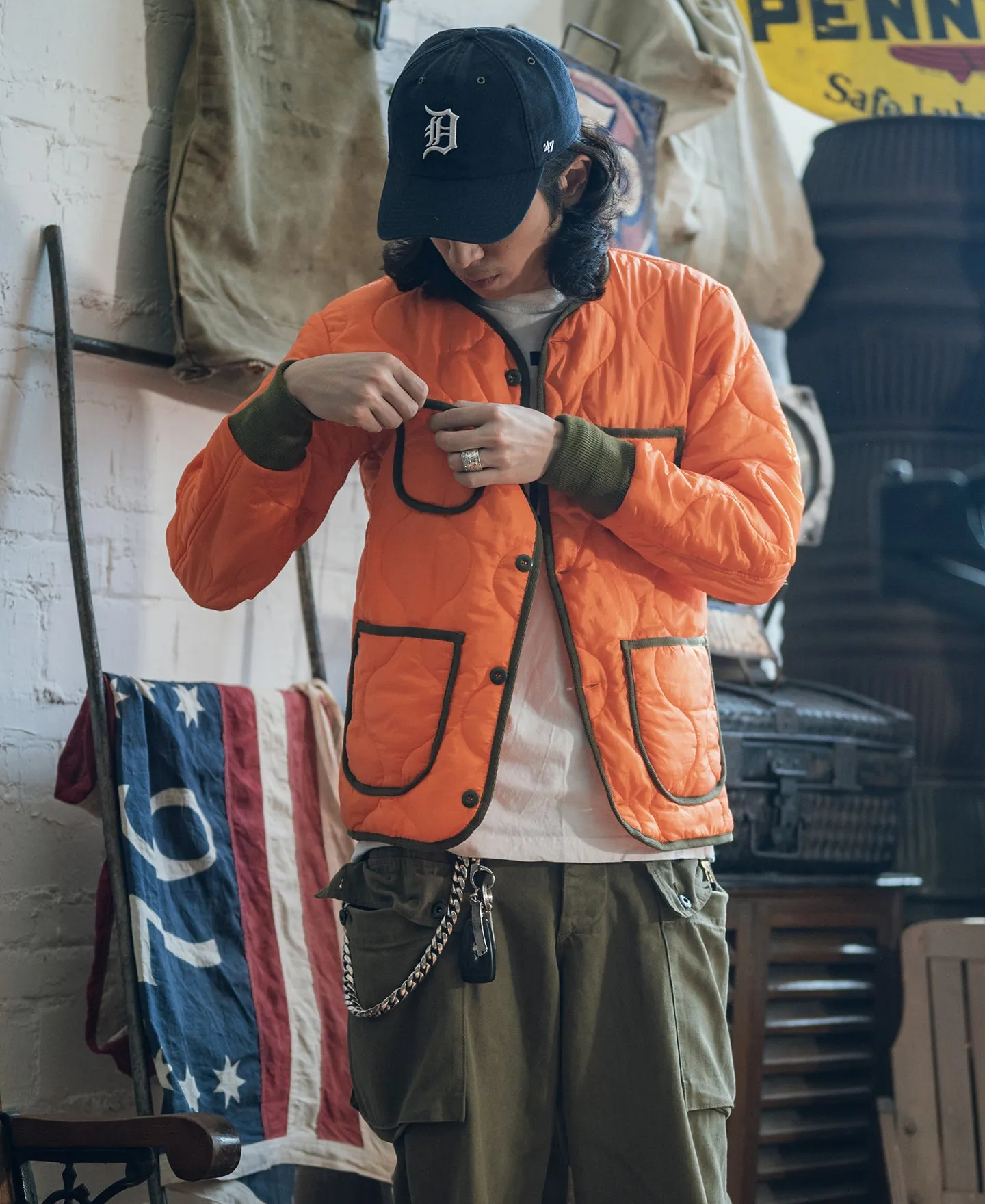 Military Style Quilted Padded Ripstop Nylon Jacket - Orange sold by Bronson Mfg. product image thumbnail 4