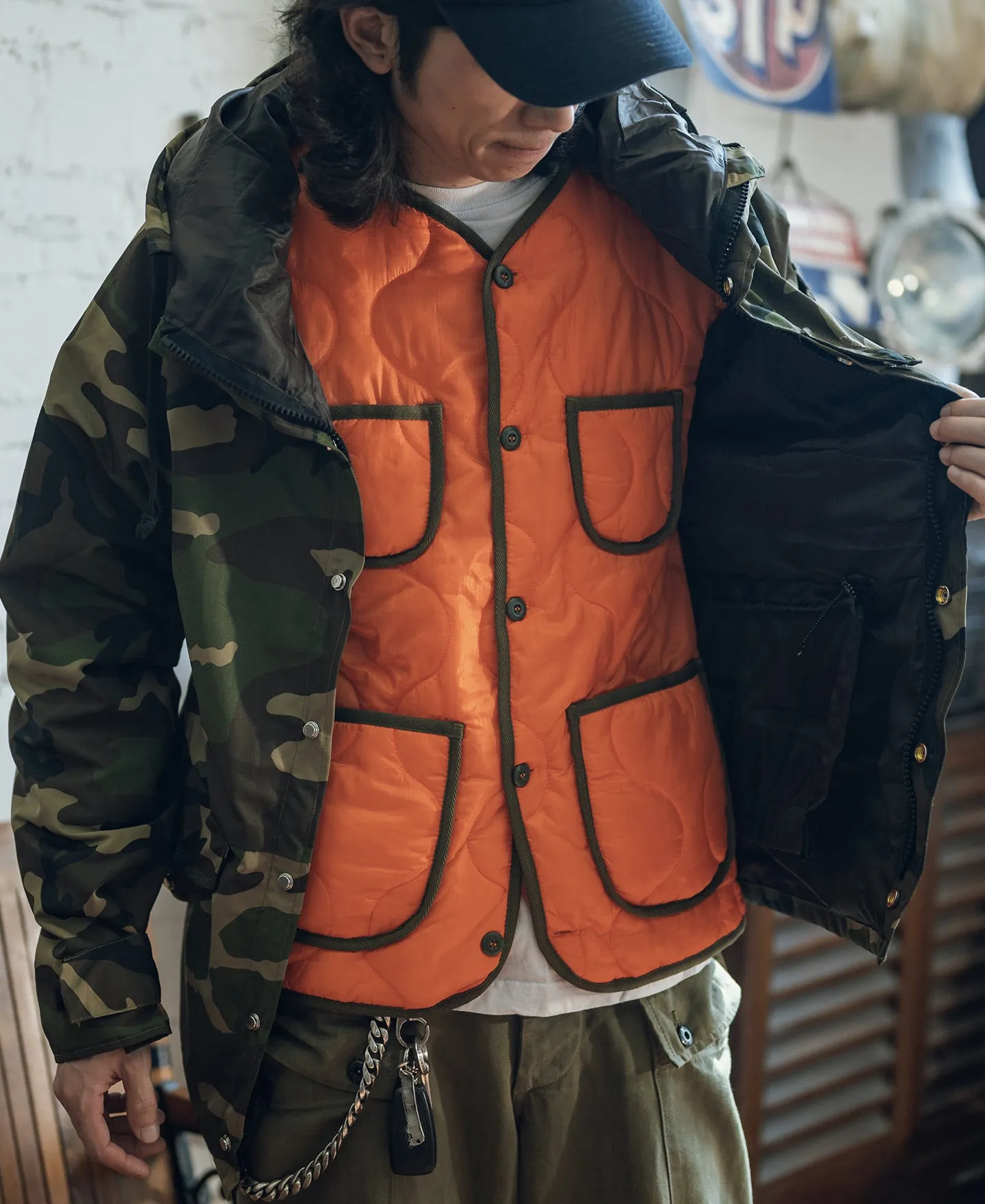 Military Style Quilted Padded Ripstop Nylon Jacket - Orange sold by Bronson Mfg. product image thumbnail 5