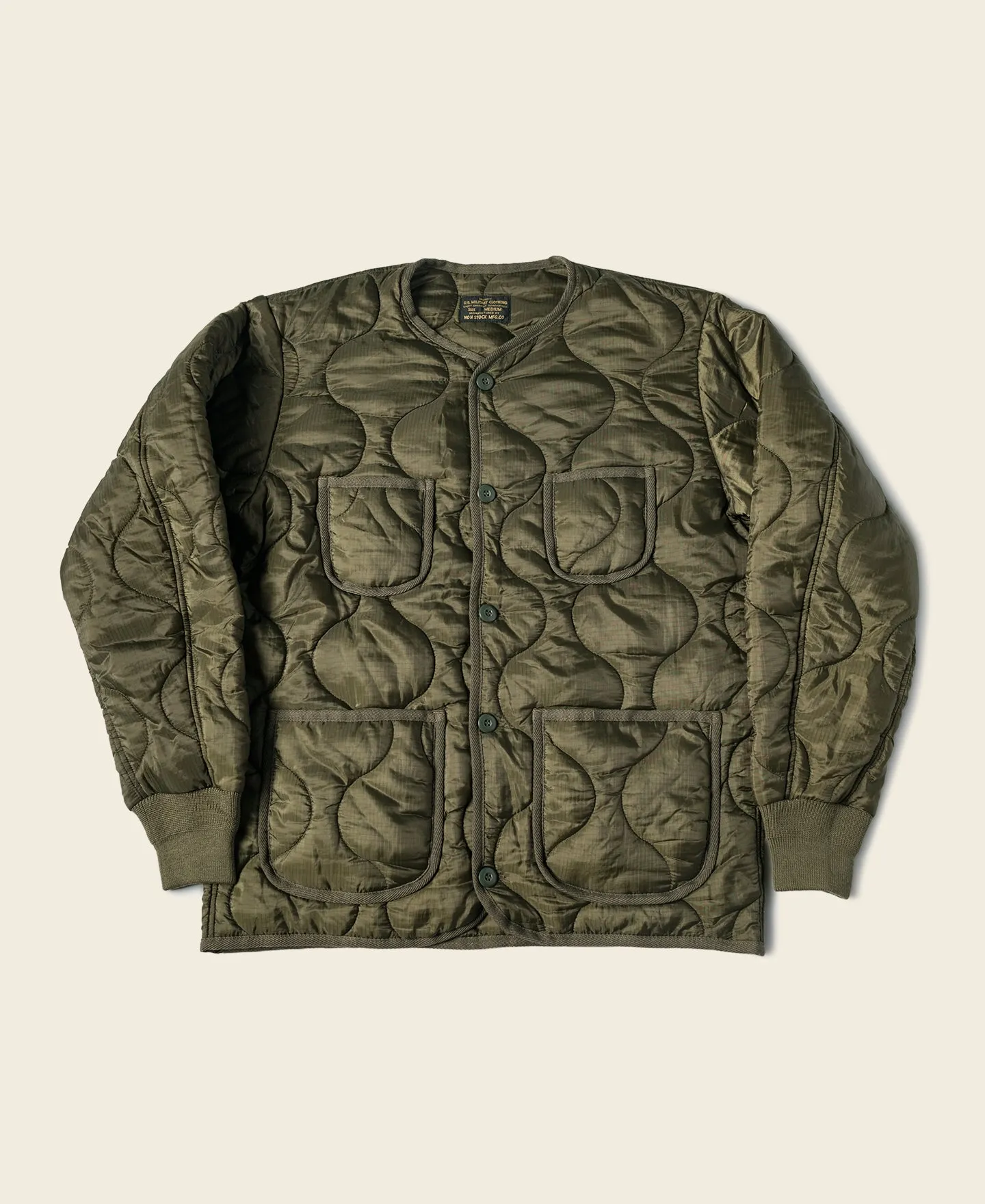 Military Style Quilted Padded Ripstop Nylon Jacket - Olive sold by Bronson Mfg.