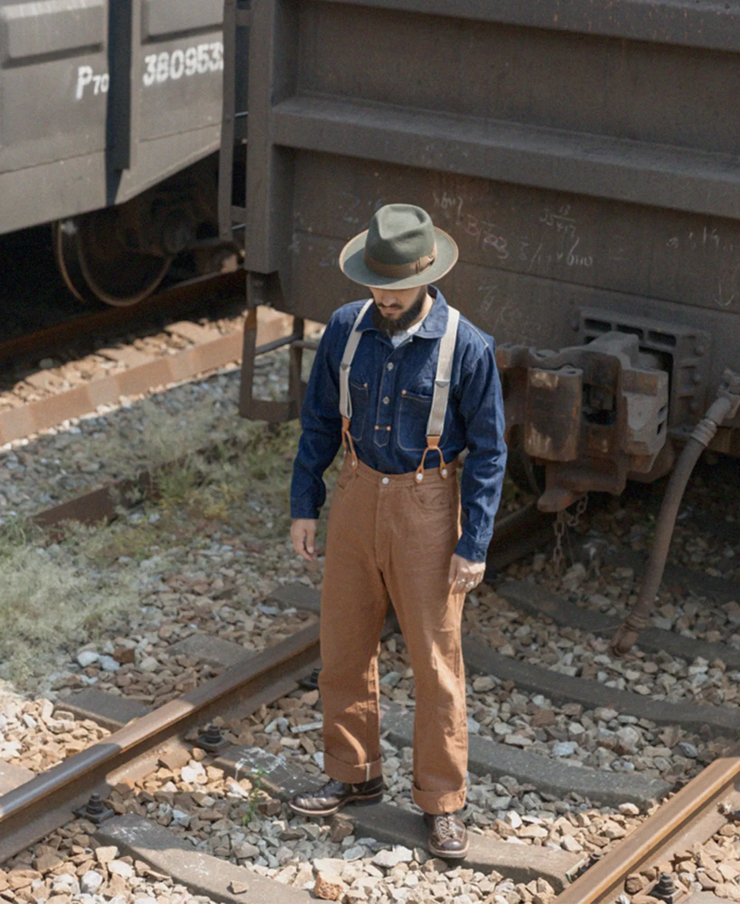 Old-Time Y-Back Leather Button Suspenders - Khaki Stripe sold by Bronson Mfg. product image thumbnail 5