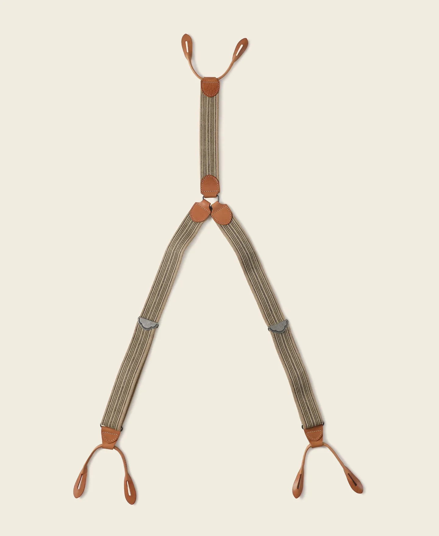Old-Time Y-Back Leather Button Suspenders - Khaki Stripe sold by Bronson Mfg. product image thumbnail 2